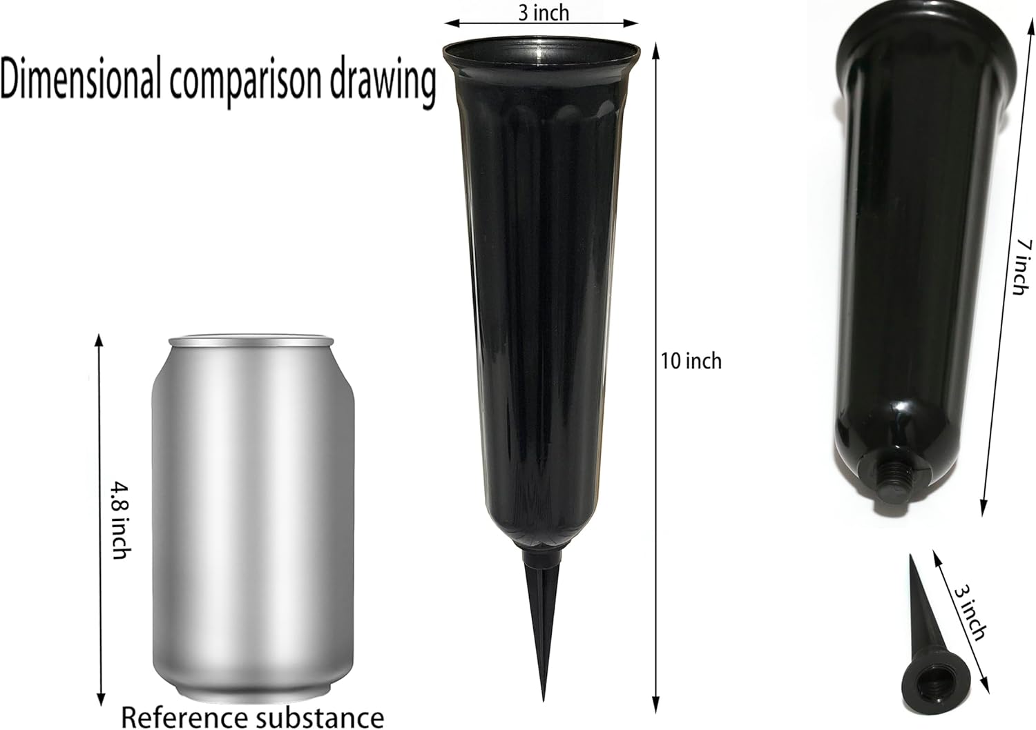 Memorial Floral Vases, Cemetery Vase, Headstones Flower Holder, Grave Cone Vase, Flower Pots for Outdoor Plants, Decorative Plastic Containers Set of 6, Black