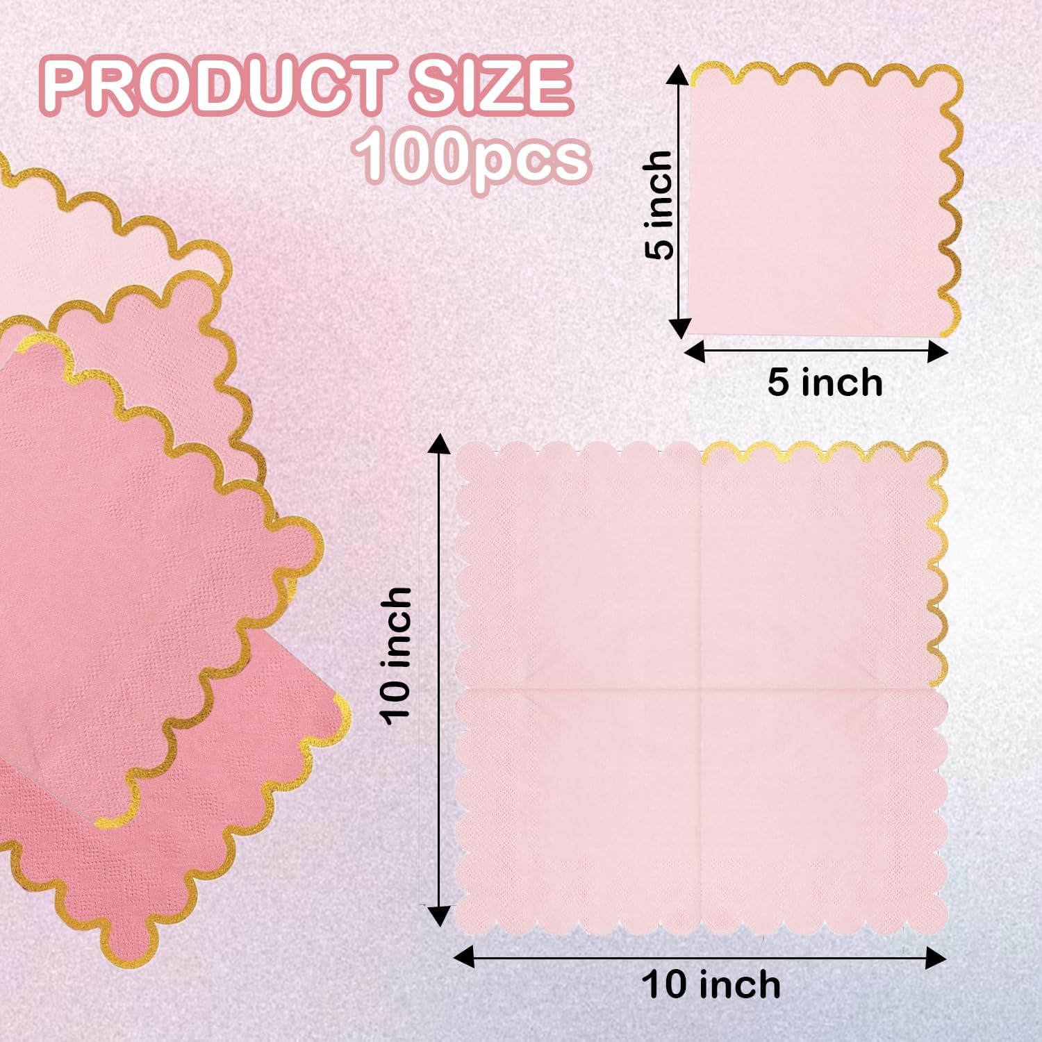 100 pack Pink Mix Cocktail Napkins with Gold Foil Accents Scalloped Edges 5 x 5 inch Beverage Disposable Napkin Party Decoration Wedding Bridal and Baby Shower Dinner Lunch Supplies