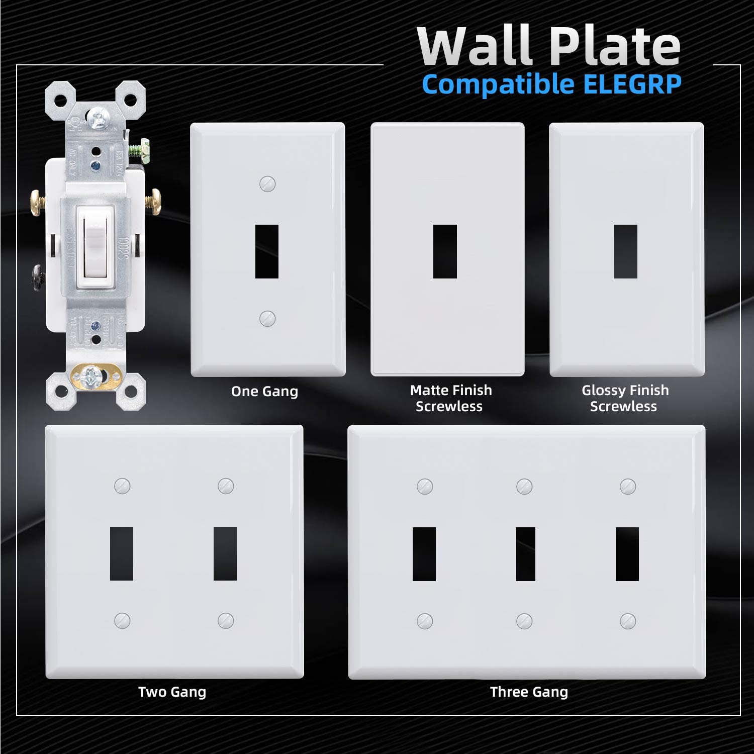 3 Way Toggle Light Switch, 15 Amp, 120 V, Toggle Framed AC Quiet Switch, in Wall On/Off Switch Replacement, Self-Grounding, Residential and Commercial Grade, UL Listed 5 Pack, Glossy White