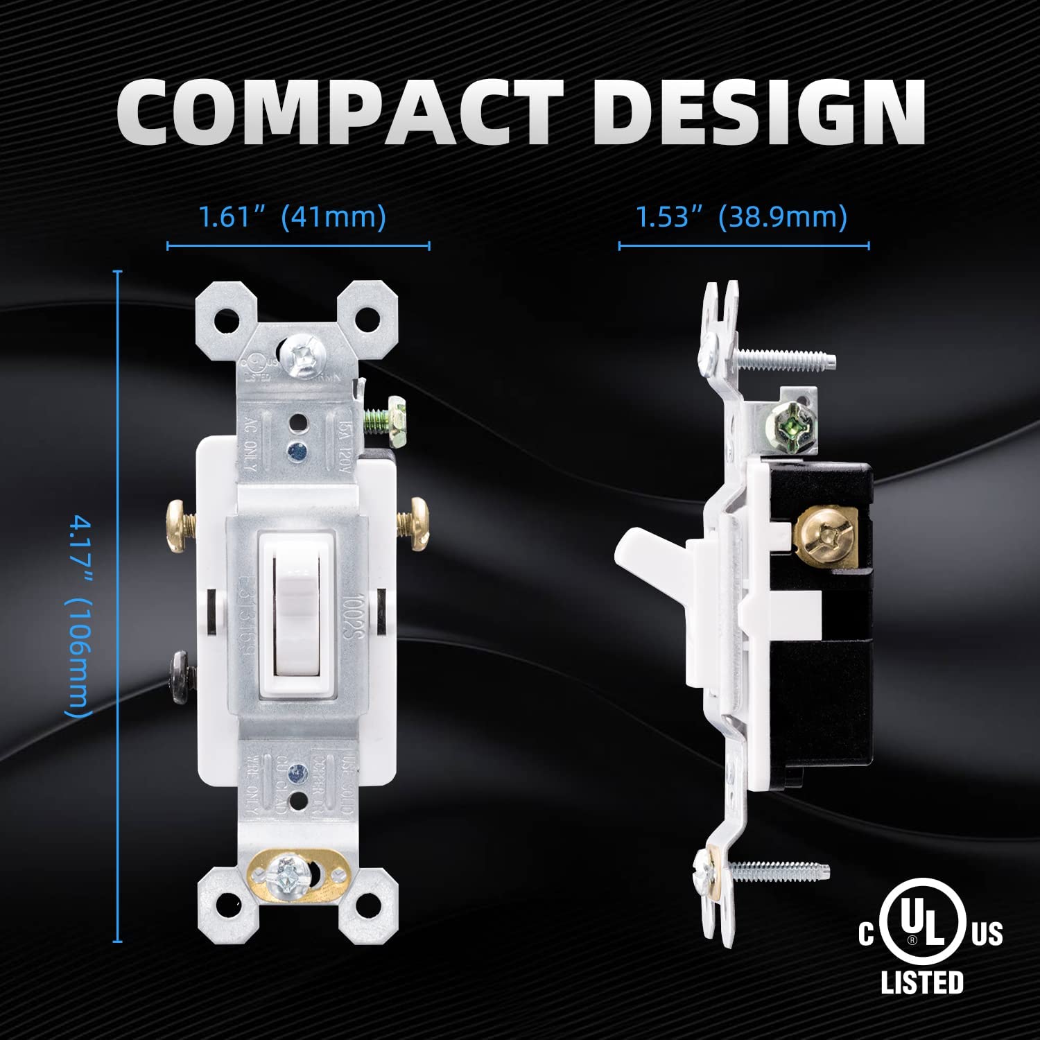 3 Way Toggle Light Switch, 15 Amp, 120 V, Toggle Framed AC Quiet Switch, in Wall On/Off Switch Replacement, Self-Grounding, Residential and Commercial Grade, UL Listed 5 Pack, Glossy White
