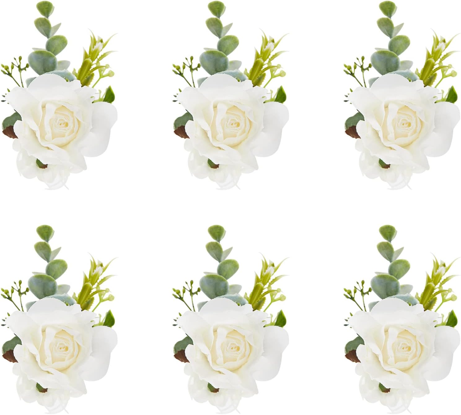White Ivory Rose Wrist Corsage, Set of 6, Wedding Bridal Flower Corsage Hand Decor for Prom Party Homecoming, Wristband Flowers Bride, Bridesmaid, Girl