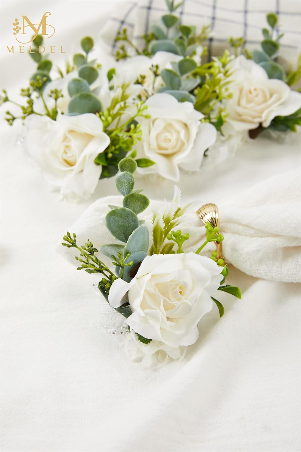 White Ivory Rose Wrist Corsage, Set of 6, Wedding Bridal Flower Corsage Hand Decor for Prom Party Homecoming, Wristband Flowers Bride, Bridesmaid, Girl
