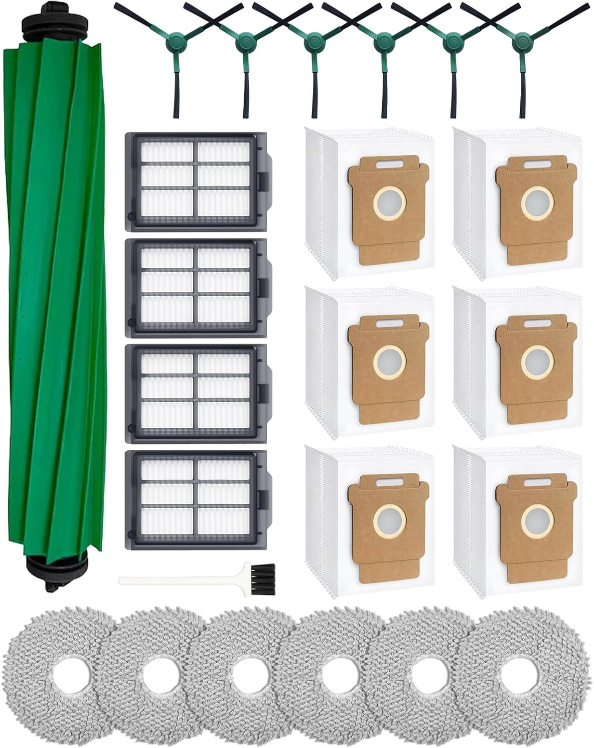 24 Pcs Accessories Kit for iRobot Roomba Plus 405 Combo/505 Combo/507 Combo Robot Vacuum Cleaner: 1 Main Brush, 6 Dust Bags, 6 Mop Pads, 4 Filters, 6 Side Brushes and 1Cleaning Brush 400/500 Series