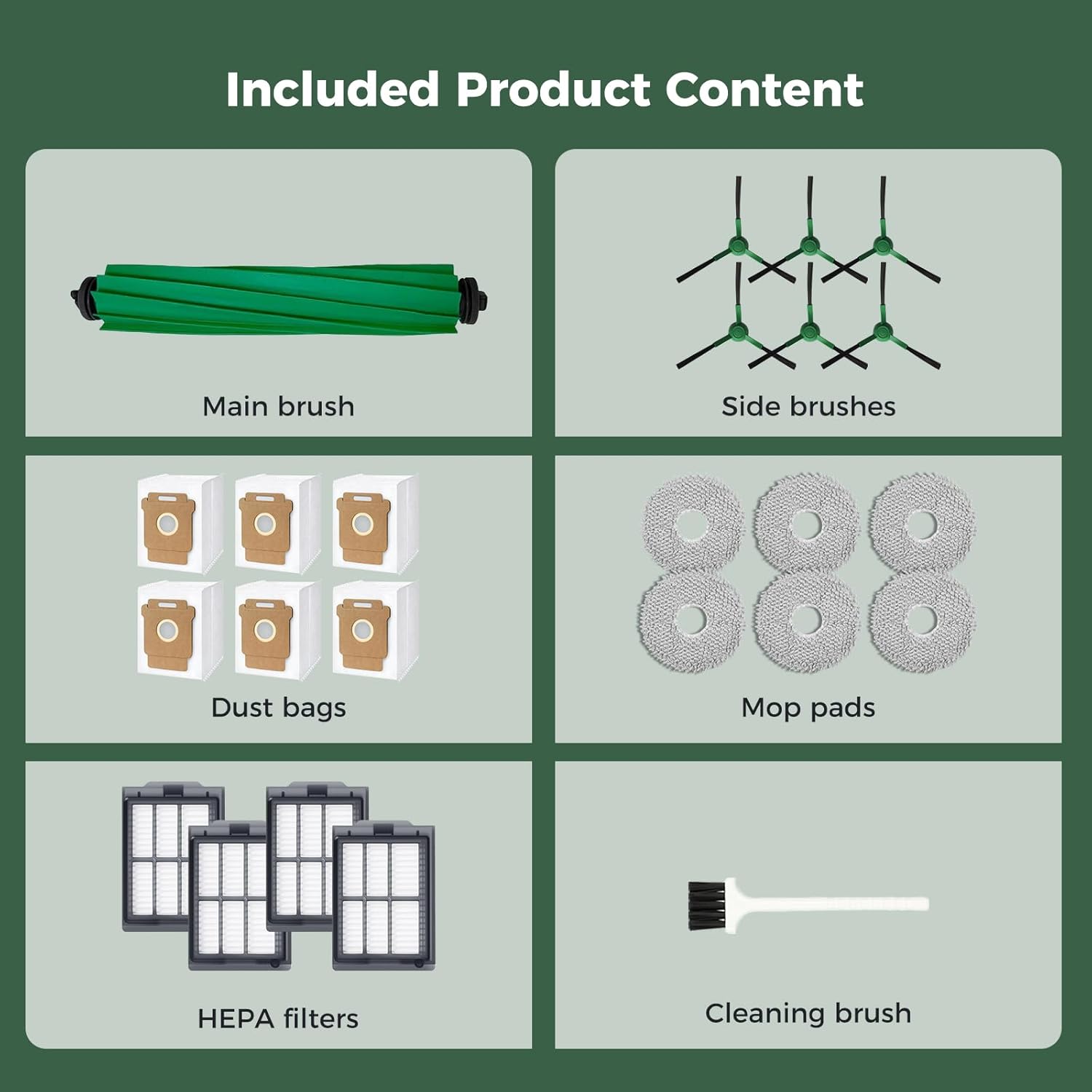 24 Pcs Accessories Kit for iRobot Roomba Plus 405 Combo/505 Combo/507 Combo Robot Vacuum Cleaner: 1 Main Brush, 6 Dust Bags, 6 Mop Pads, 4 Filters, 6 Side Brushes and 1Cleaning Brush 400/500 Series