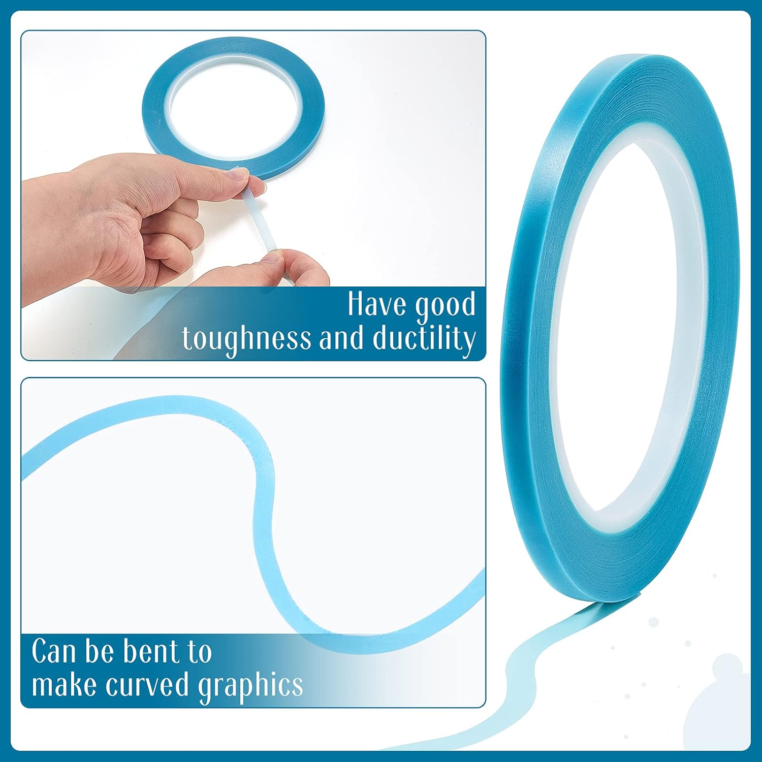 5 Rolls of Vinyl Tape Masking Tape Automotive Car Auto Paint for Curves, High Temperature Vinyl Low Tack 1/16 Inch, 1/8 Inch, 1/4 Inch, 1/2 Inch, 3/4 Inch, Blue