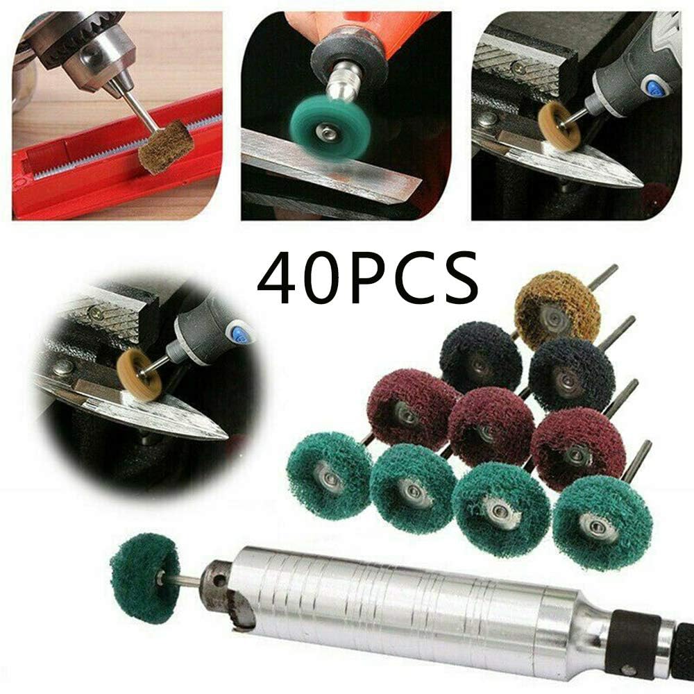 40 Pack 1 inch Abrasive Wheel Buffing Polishing Wheel Set for Rotary Tool - with 1/8" Shank 25mm