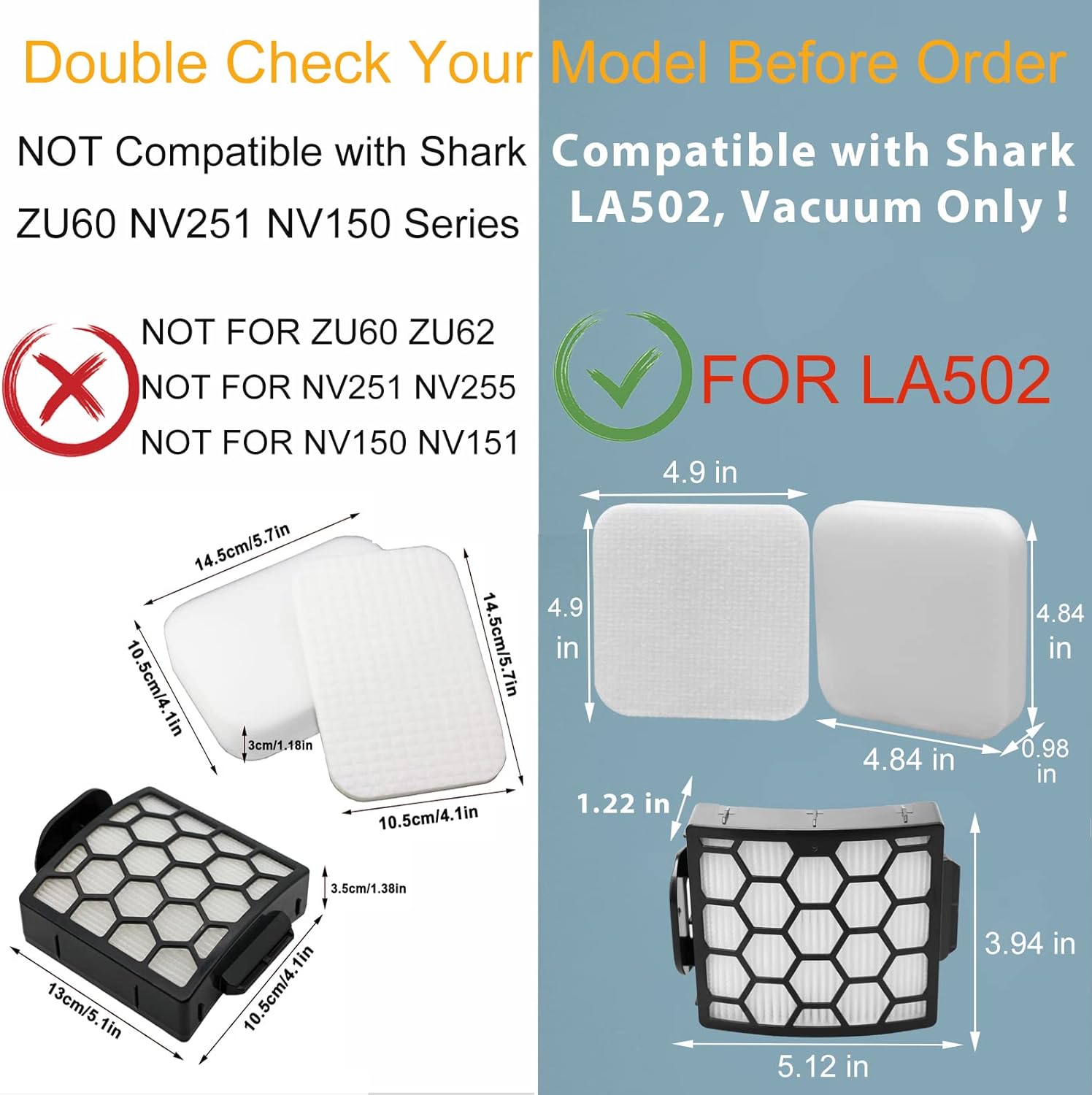 Filter Replacement for Shark Rotator Lift-Away LA300 LA301 LA322 LA351 LA500 LA502 LA555 LA360 LA362 LA401 LA455 LA702 ADV DuoClean PowerFins Upright Vacuum Cleaner, Part XFFK320 & XHF320