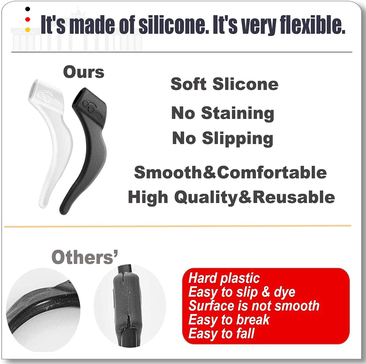 Eyeglass Ear Grips - 21 Pairs Glasses Anti-Slip, Comfortable Silicone Elastic Eyeglasses Temple Tips Sleeve Retainer, Prevent Eyewear Sunglasses Spectacles Glasses Slipping Black-2