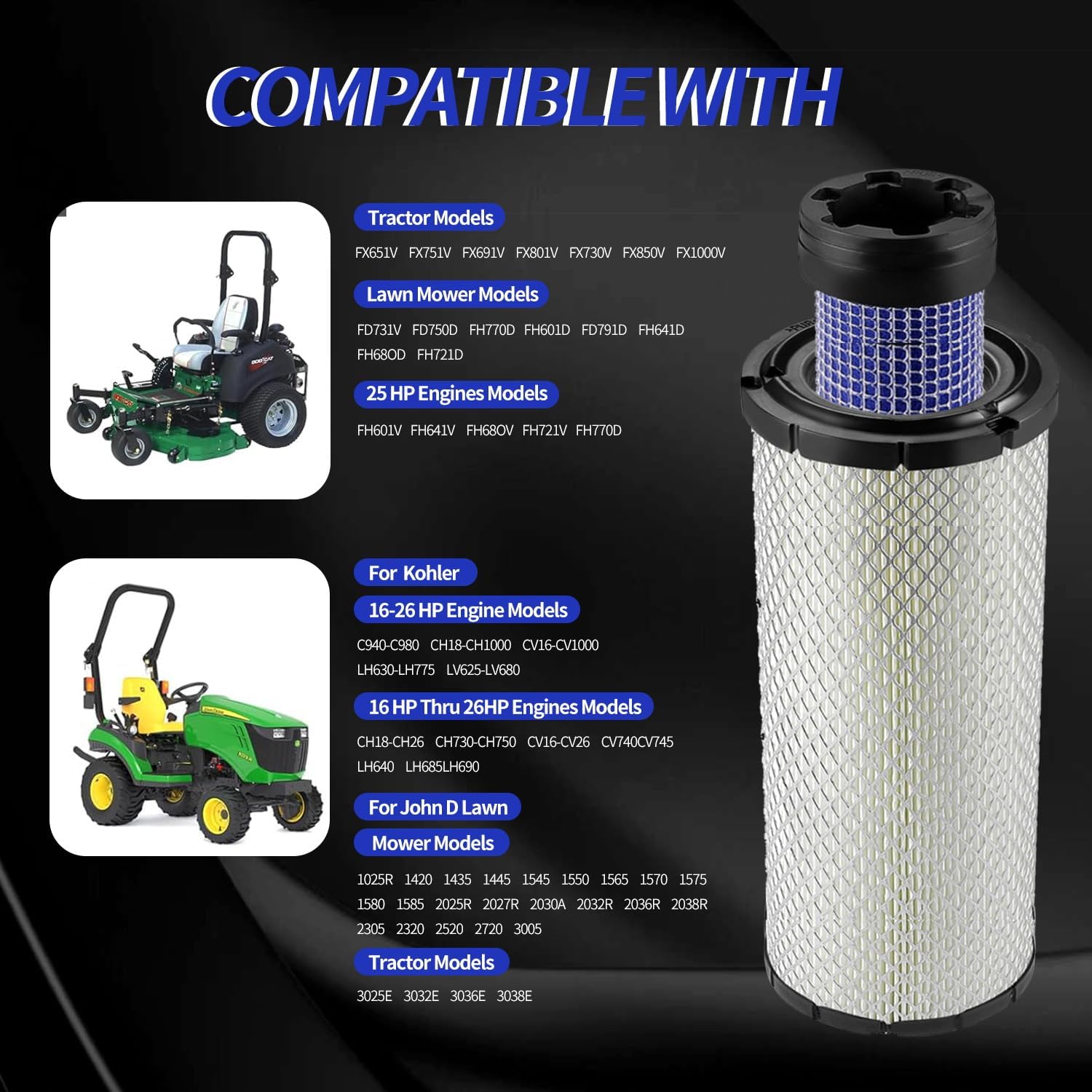For Kawasaki 11013-7044 & 11013-7045 Inner & Outer Air Filter Cleaners Combo OEM for Donaldson Kohler 25-083-01-S P821575 & P822858