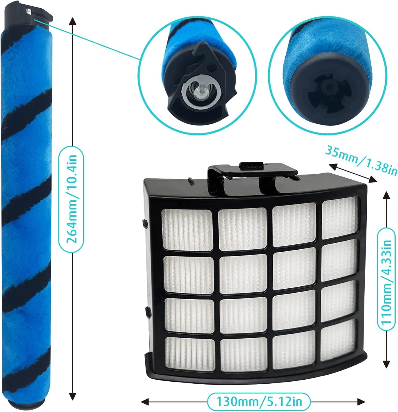 AZ2002 Filter Replacement Accessories for Shark AZ2002 AZ2000 AZ2000W Vertex DuoClean PowerFin Upright Vacuum, 2 Post-Motor Filters, 4 Foam & Felt Filters, 1 Soft Brushroll