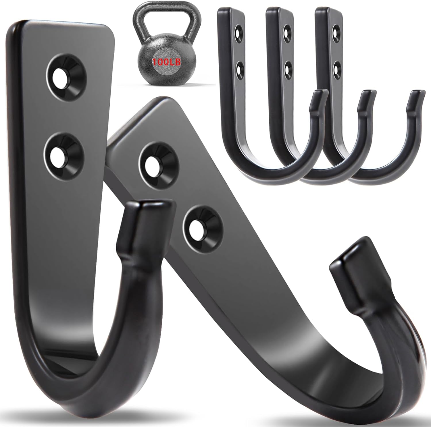 5 Large Size Heavy Duty Wall Hooks, Coat Hooks for Hanging Pans, Backpacks, Coats, Garage Items Black