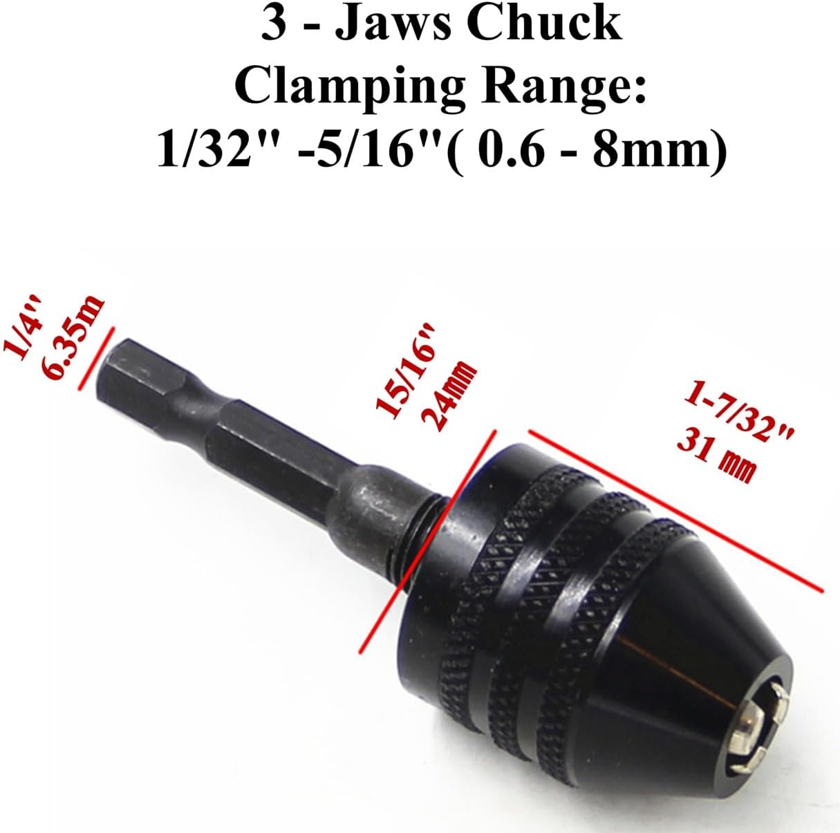 Drill Bit Adapter with 1/4 Hex Shank - 3Pcs Small Drill Chuck Extension for Impact Driver 0.6-8mm,0.3-3.6mmX2
