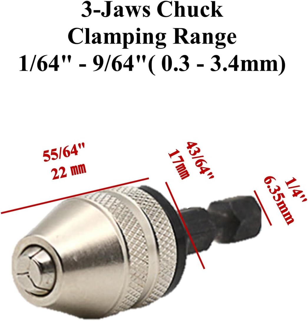 Drill Bit Adapter with 1/4 Hex Shank - 3Pcs Small Drill Chuck Extension for Impact Driver 0.6-8mm,0.3-3.6mmX2