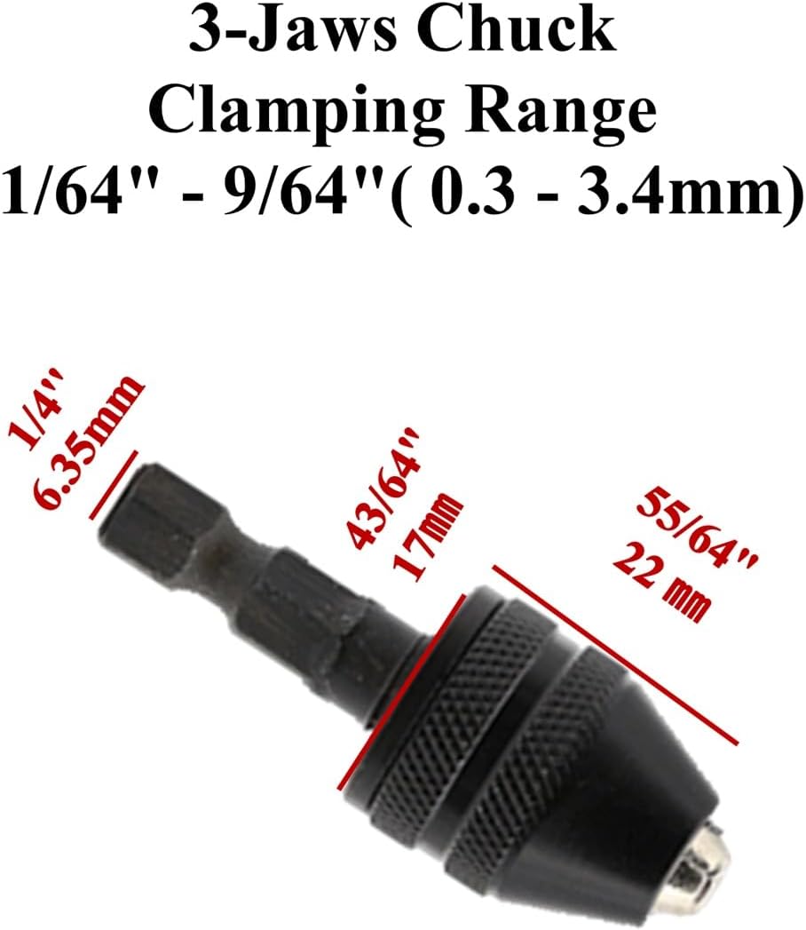 Drill Bit Adapter with 1/4 Hex Shank - 3Pcs Small Drill Chuck Extension for Impact Driver 0.6-8mm,0.3-3.6mmX2