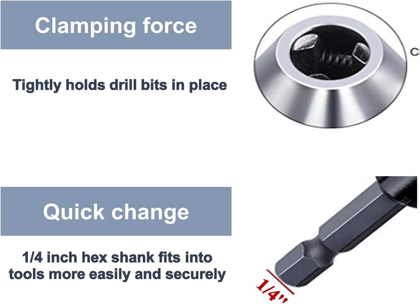 Drill Bit Adapter with 1/4 Hex Shank - 3Pcs Small Drill Chuck Extension for Impact Driver 0.6-8mm,0.3-3.6mmX2