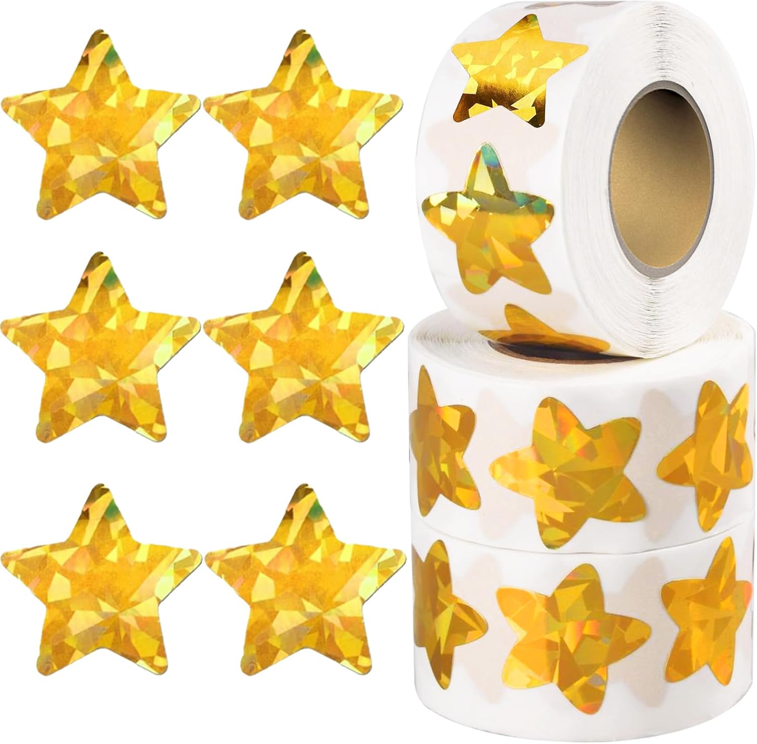 1500 PCS Holographic Gold Star Stickers for Kids Reward, Self Adhesive Sparkly Foil Star Stickers for Behavior Chart, Student Planner and School Classroom Teacher Supplies 1" Each