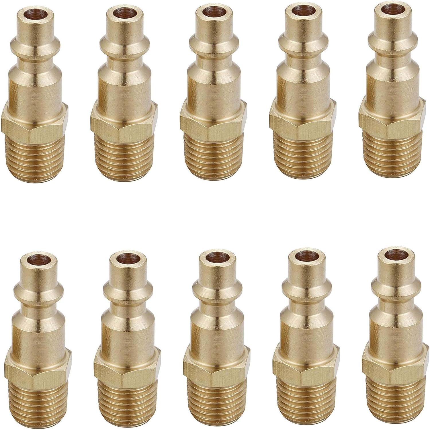 Brass 1/4-Inch NPT Male Industrial Air Hose Quick Connect Adapter, Air Coupler and Plug Kit, Air Compressor Fittings, 10pcs Male NPT