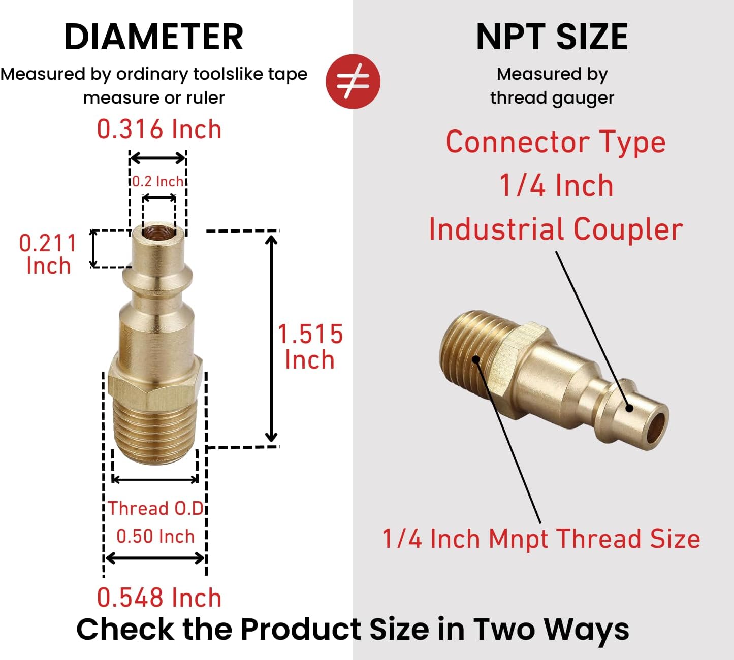 Brass 1/4-Inch NPT Male Industrial Air Hose Quick Connect Adapter, Air Coupler and Plug Kit, Air Compressor Fittings, 10pcs Male NPT