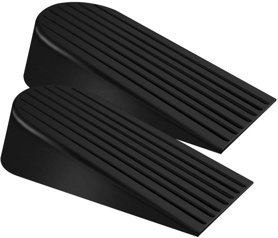 Big Door Stopper 2 Packs, Heavy Duty Wedge Rubber Door Stop Works on All Floor Surfaces, Non-Scratching Doorstops Special for Home Office School Heavy Door Black, H1.9 x L6.3 x W2.7 Inches