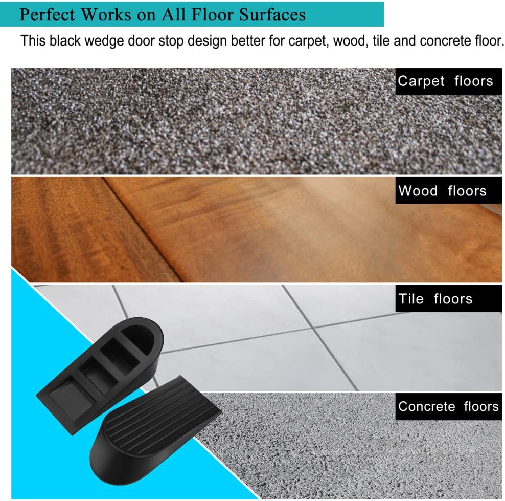 Big Door Stopper 2 Packs, Heavy Duty Wedge Rubber Door Stop Works on All Floor Surfaces, Non-Scratching Doorstops Special for Home Office School Heavy Door Black, H1.9 x L6.3 x W2.7 Inches