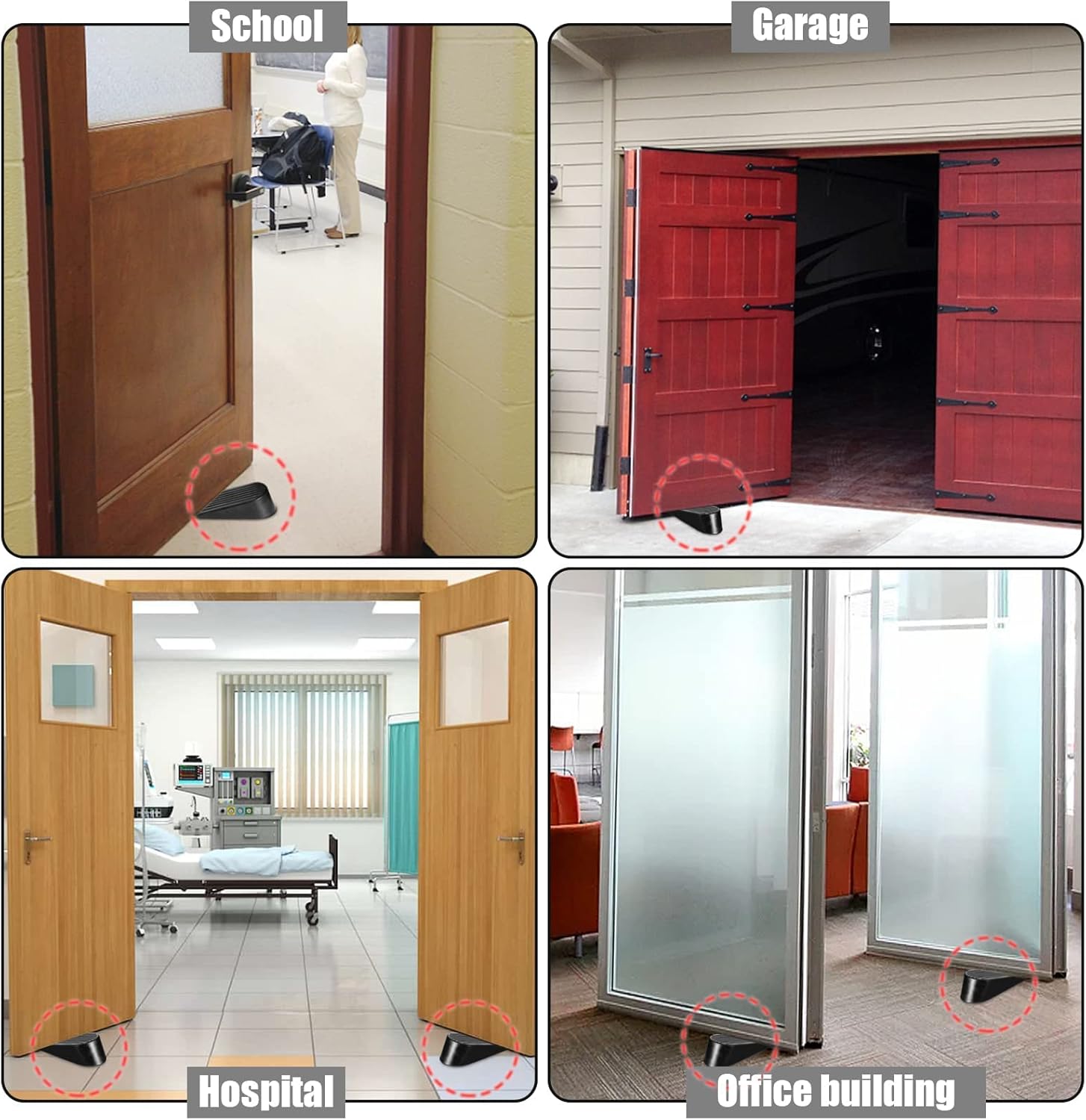 Big Door Stopper 2 Packs, Heavy Duty Wedge Rubber Door Stop Works on All Floor Surfaces, Non-Scratching Doorstops Special for Home Office School Heavy Door Black, H1.9 x L6.3 x W2.7 Inches