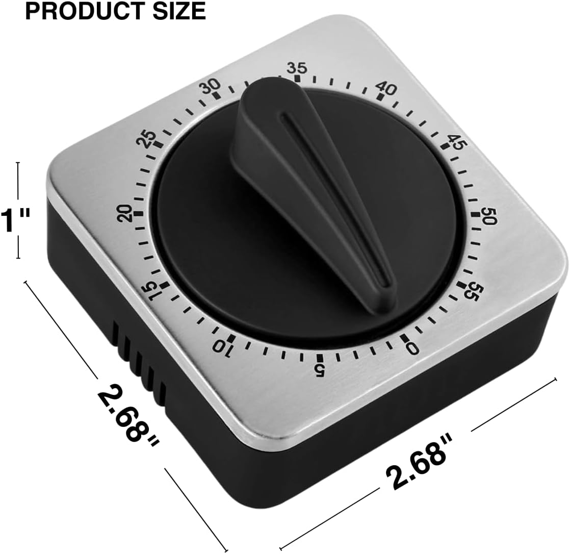 Mechanical Kitchen Timer Magnetic with Loud Alarm, 60-Minute Manual Wind Up Analog Countdown Timer with Stainless Steel Scale, No Batteries for Chef Cooking, Baking, Egg, Oven, Seniors