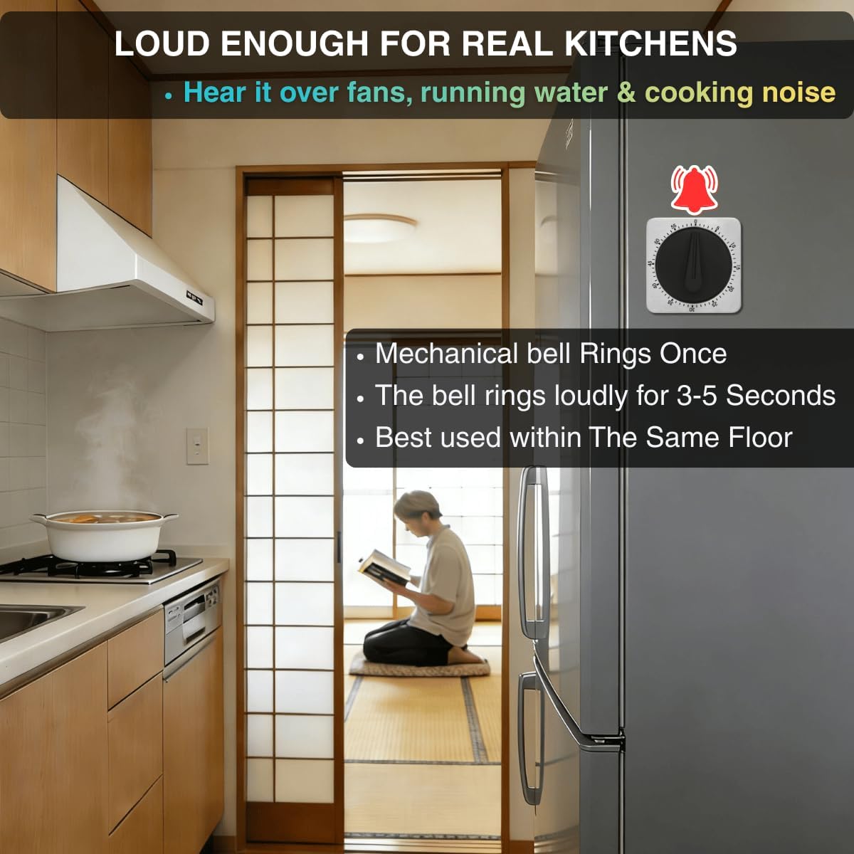 Mechanical Kitchen Timer Magnetic with Loud Alarm, 60-Minute Manual Wind Up Analog Countdown Timer with Stainless Steel Scale, No Batteries for Chef Cooking, Baking, Egg, Oven, Seniors