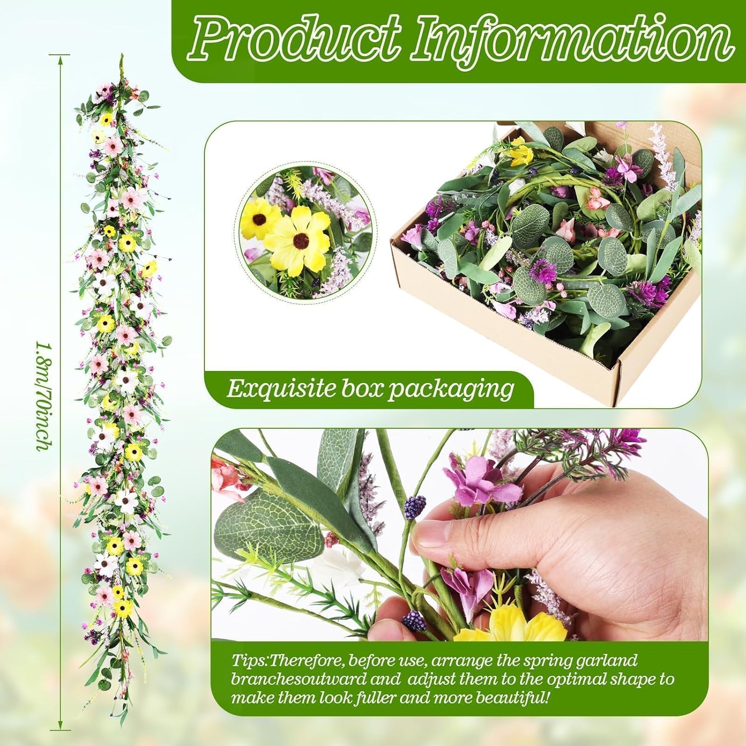 6.5 Ft Spring Summer Flower Vine Garlands Artificial Wildflower Wisteria Lavender Daisy Garland Not Withering Floral Wreath Garland All Year Round Home Decor for Indoor Outdoor Home Wedding Arch