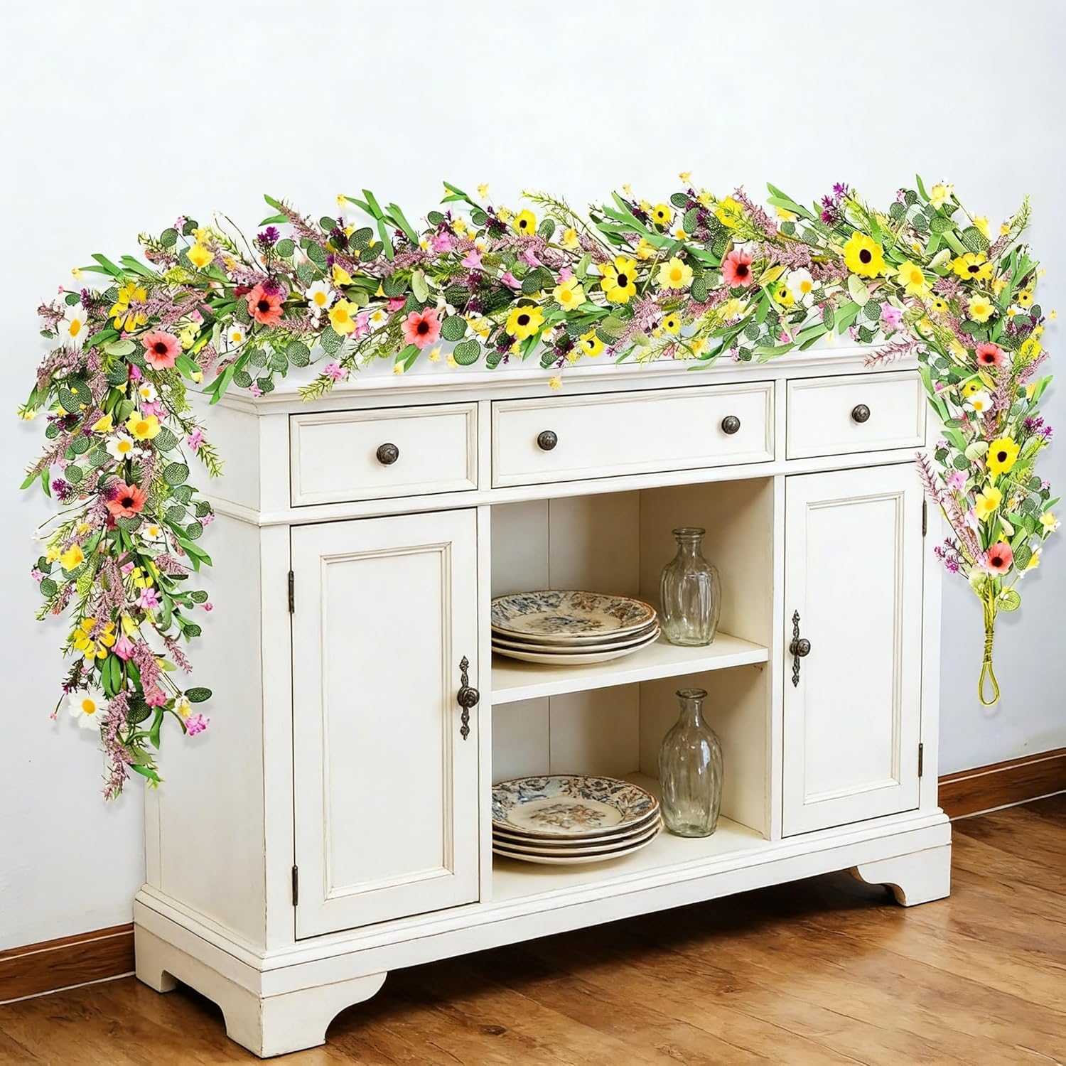 6.5 Ft Spring Summer Flower Vine Garlands Artificial Wildflower Wisteria Lavender Daisy Garland Not Withering Floral Wreath Garland All Year Round Home Decor for Indoor Outdoor Home Wedding Arch