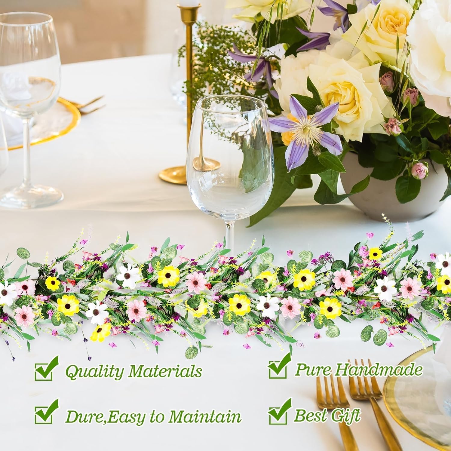 6.5 Ft Spring Summer Flower Vine Garlands Artificial Wildflower Wisteria Lavender Daisy Garland Not Withering Floral Wreath Garland All Year Round Home Decor for Indoor Outdoor Home Wedding Arch