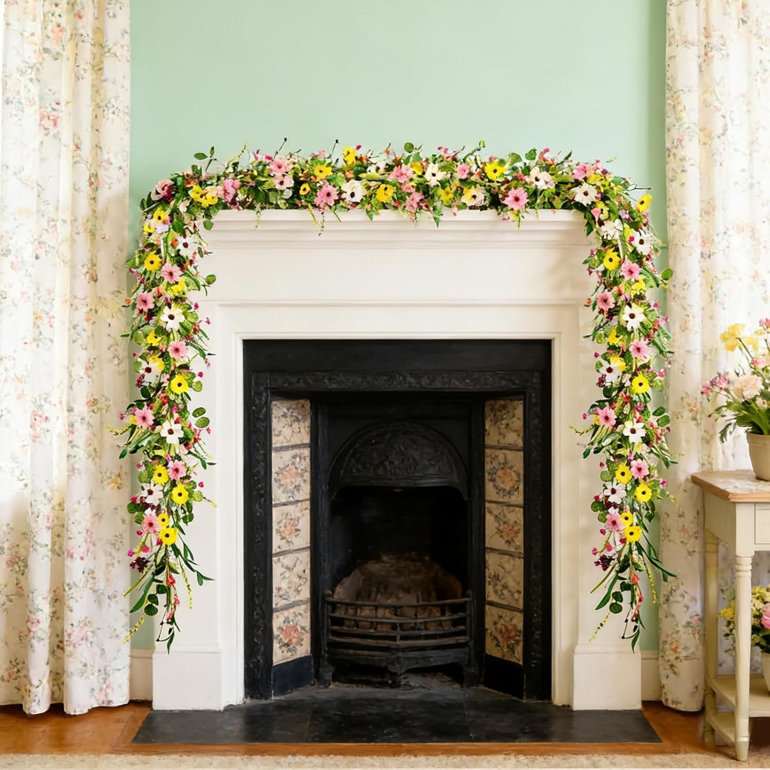 6.5 Ft Spring Summer Flower Vine Garlands Artificial Wildflower Wisteria Lavender Daisy Garland Not Withering Floral Wreath Garland All Year Round Home Decor for Indoor Outdoor Home Wedding Arch