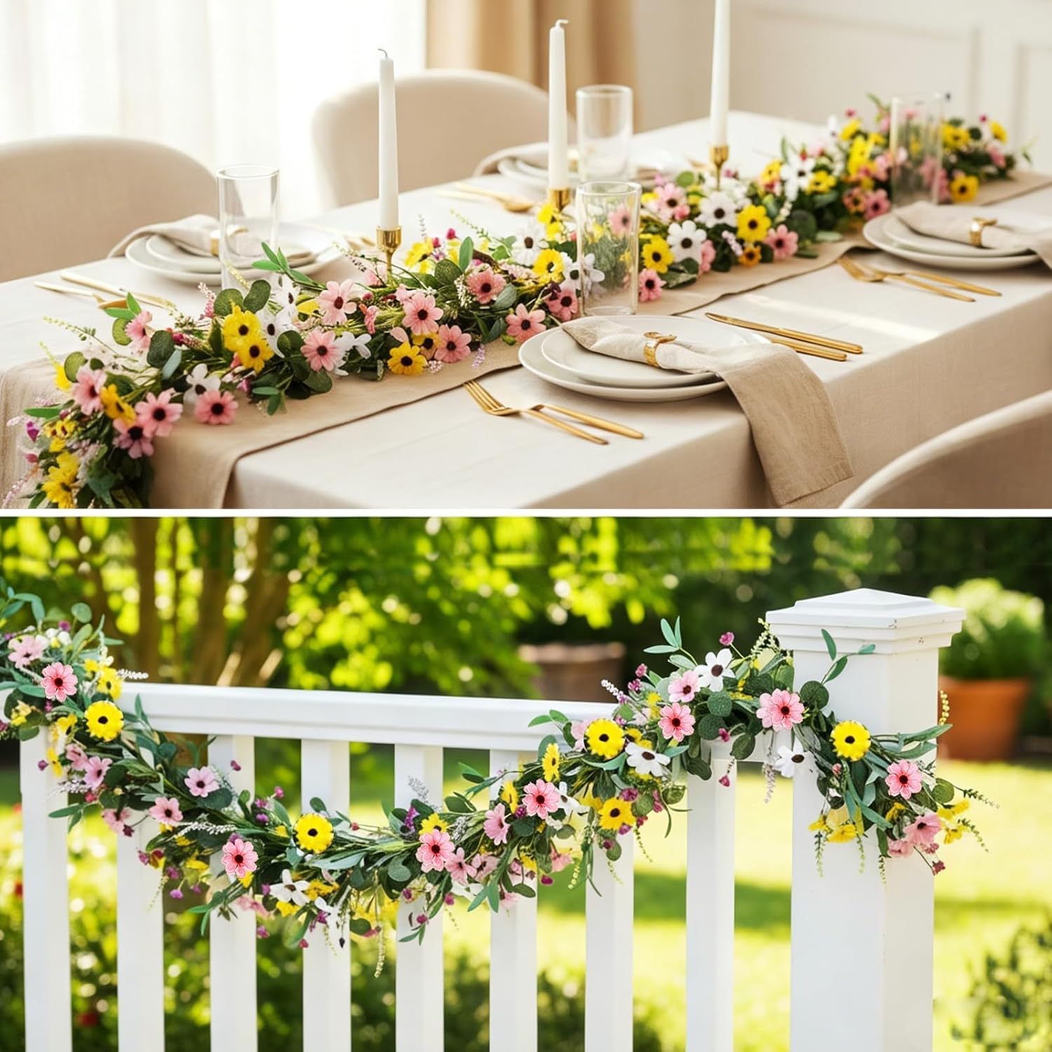 6.5 Ft Spring Summer Flower Vine Garlands Artificial Wildflower Wisteria Lavender Daisy Garland Not Withering Floral Wreath Garland All Year Round Home Decor for Indoor Outdoor Home Wedding Arch