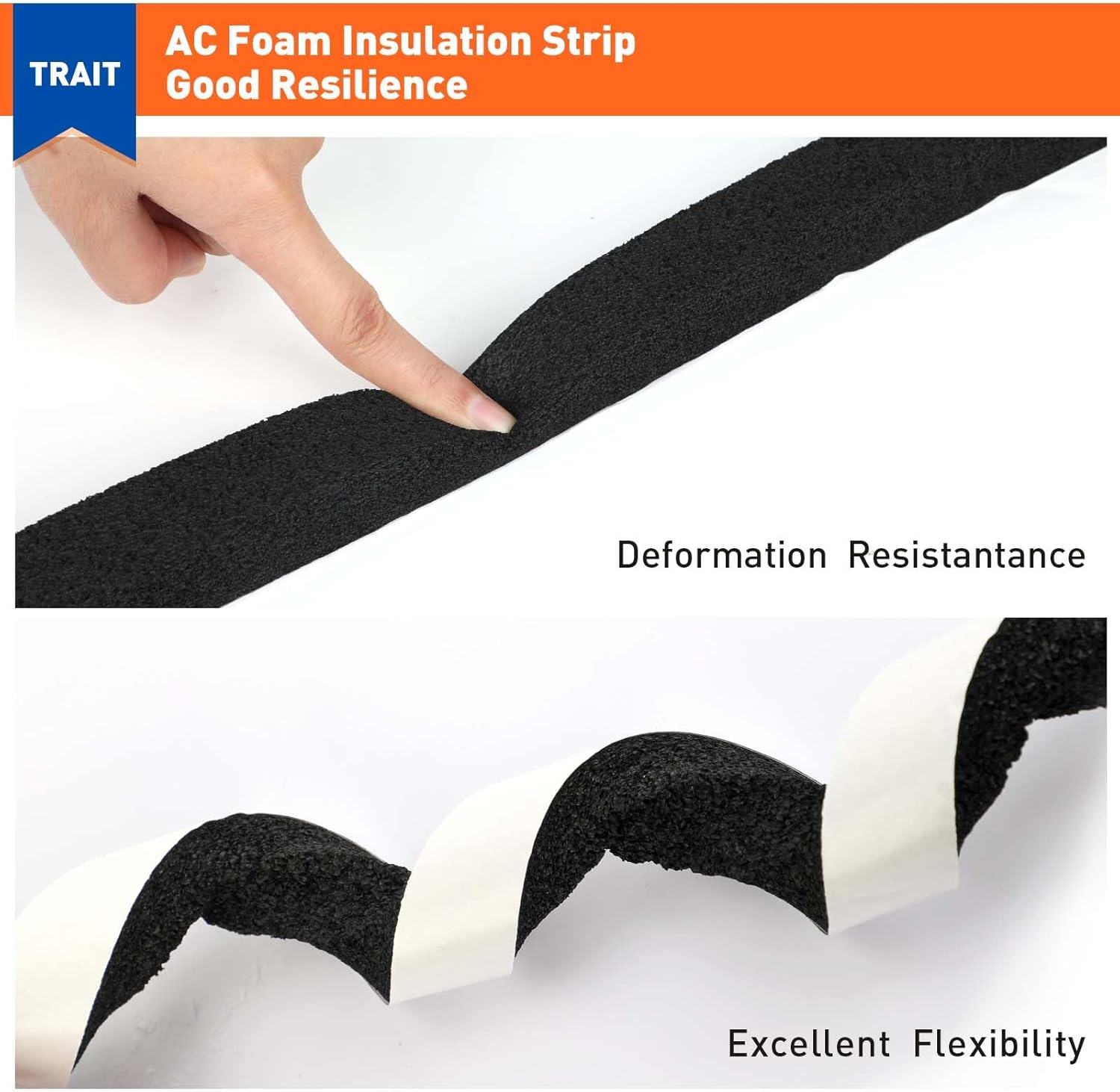 Weather Stripping Door Seal 1 Inch W x 1 Inch T, Strong Adhesion and High Resilience Air Conditioner Foam Insulation for Windows, Total Length 13 Feet 6.5ft x 2 Rolls