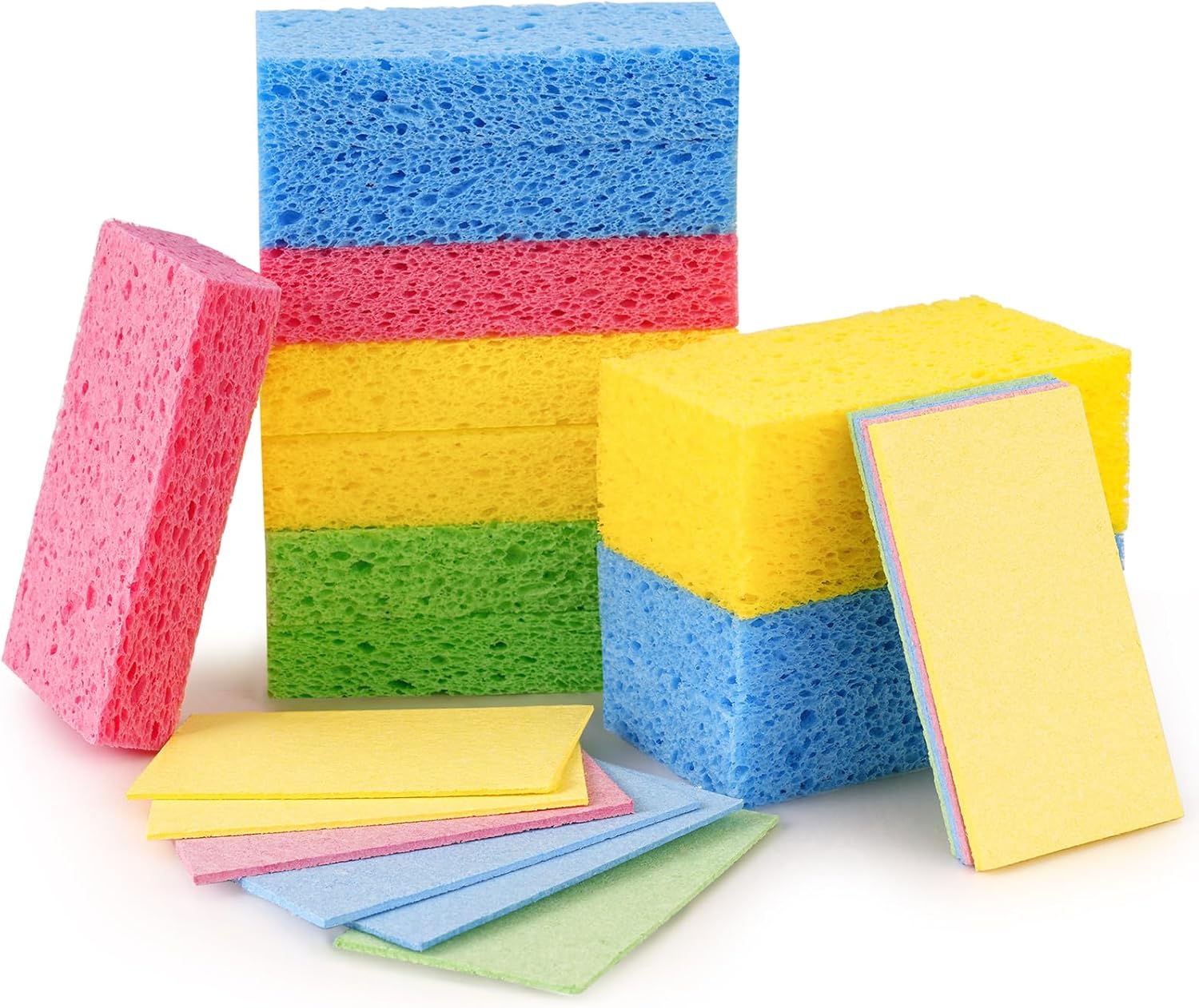 12-Count Cellulose Sponges, Non-Scratch Kitchen Sponges for Dish,Colorful Compressed Dish Scrubber Sponge for Household,Cookware,Bathroom