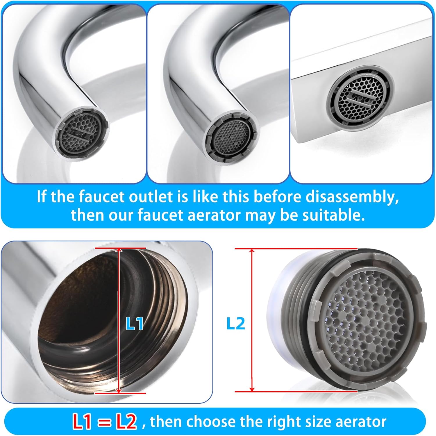 12 PCS Faucet Aerator Set, M16.5, M18.5, M21.5, M24, Kitchen & Bathroom Sink Aerator Replacement with Key Removal Wrench Tool