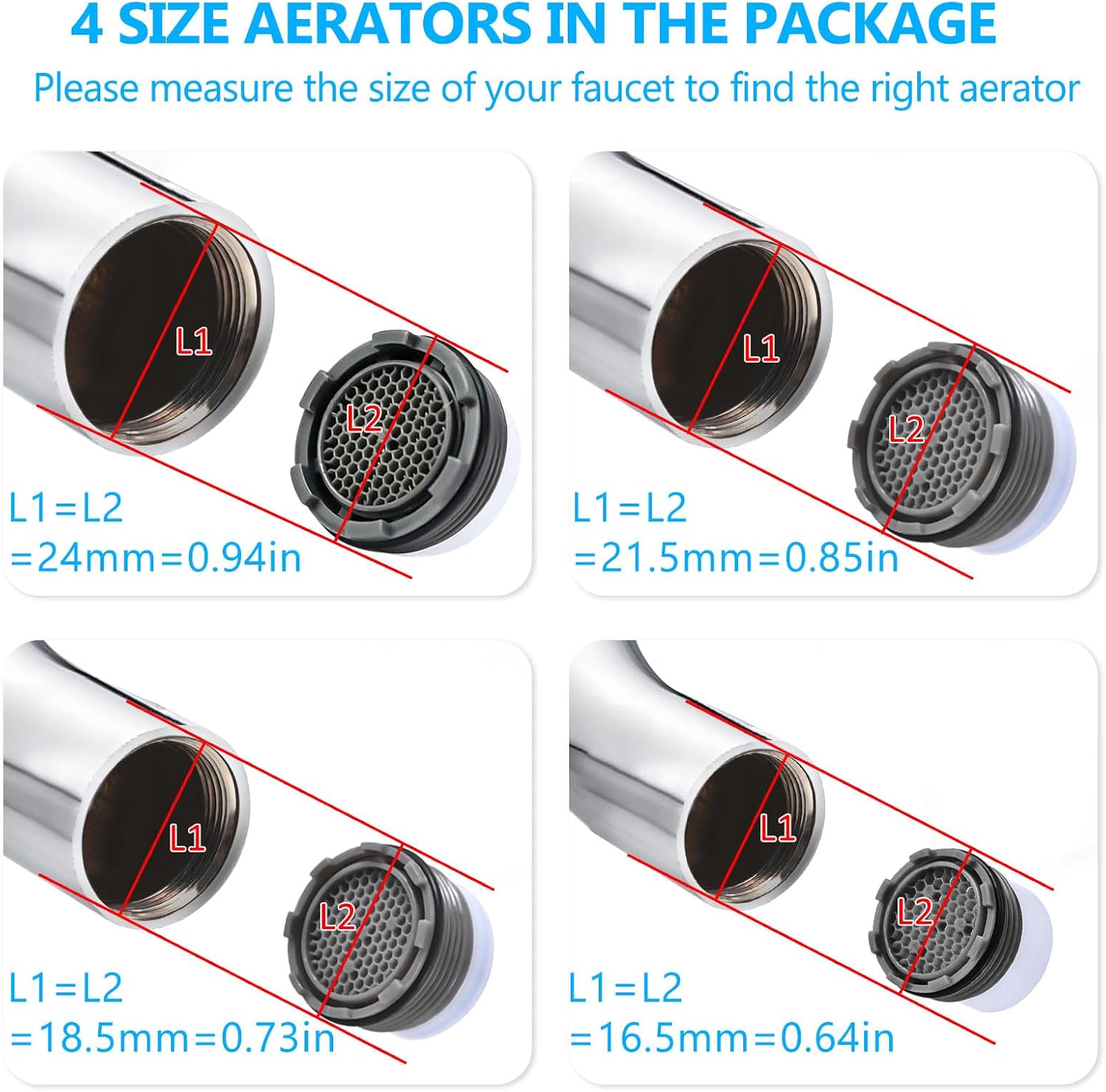 12 PCS Faucet Aerator Set, M16.5, M18.5, M21.5, M24, Kitchen & Bathroom Sink Aerator Replacement with Key Removal Wrench Tool