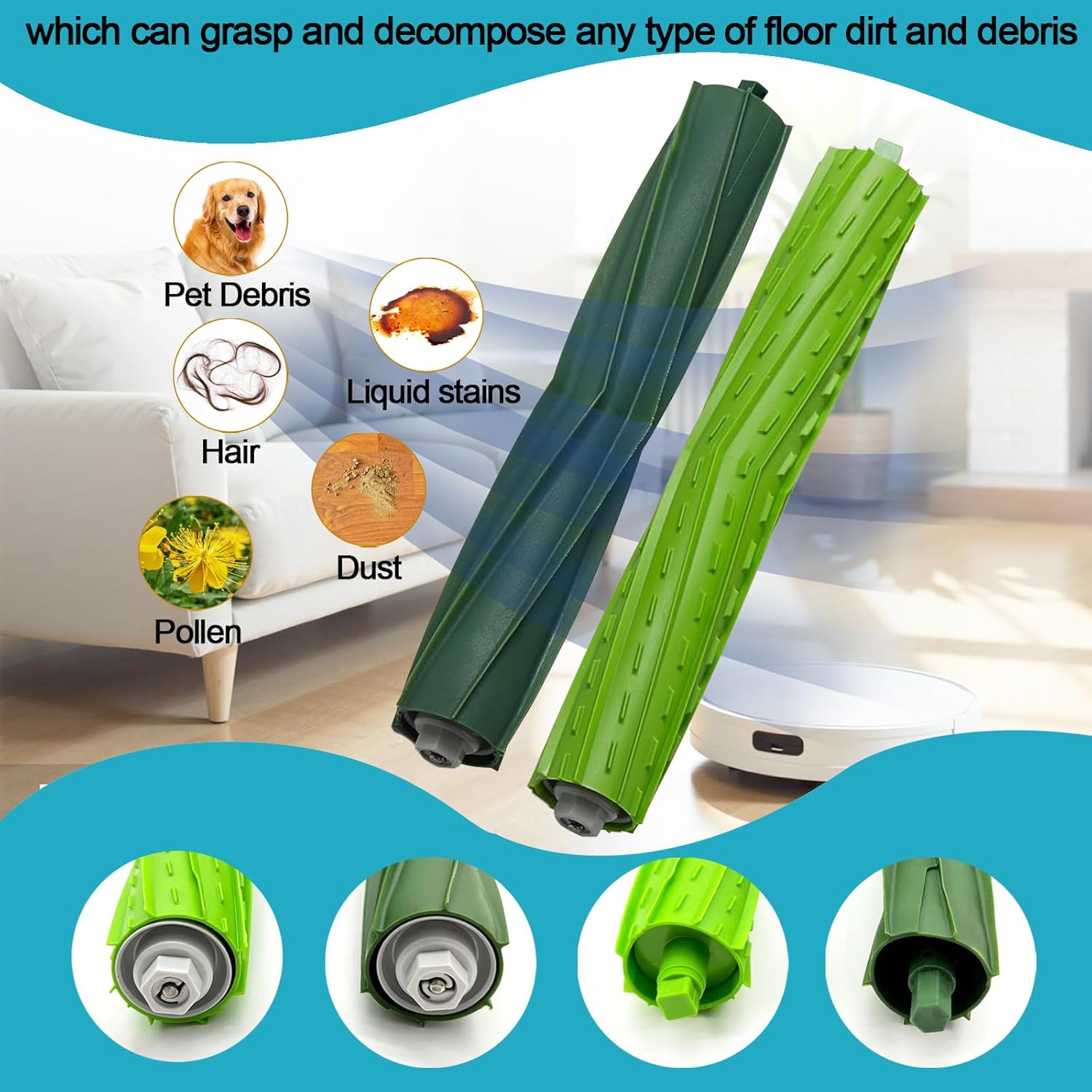 Replacement Parts for Roomba iRobot i7 i7+ i3 i3+ i4 i4+ i5 i5+ i6 i6+ i8 i8+ E5 E6 E7 I,E &j7 j6 j5 and Plus Version, 1 Set Rubber Brush,4 Side Brush