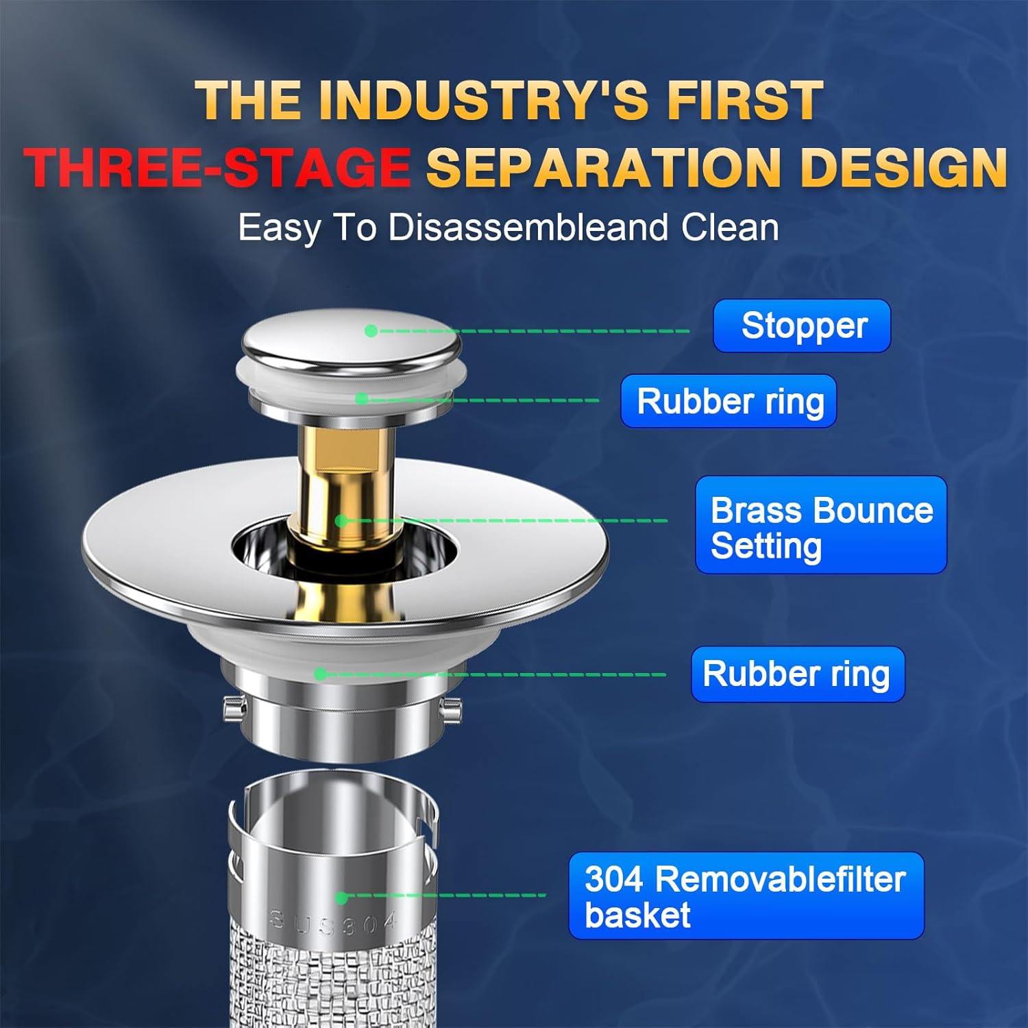 Bathroom Sink Drain Strainer, Pop Up Sink Drain Filter with Removable Stainless Steel Filter Basket Hair Catcher, Bathroom Sink Drain Stopper, for Us Bathroom Sink Stopper Replacement 2pcs