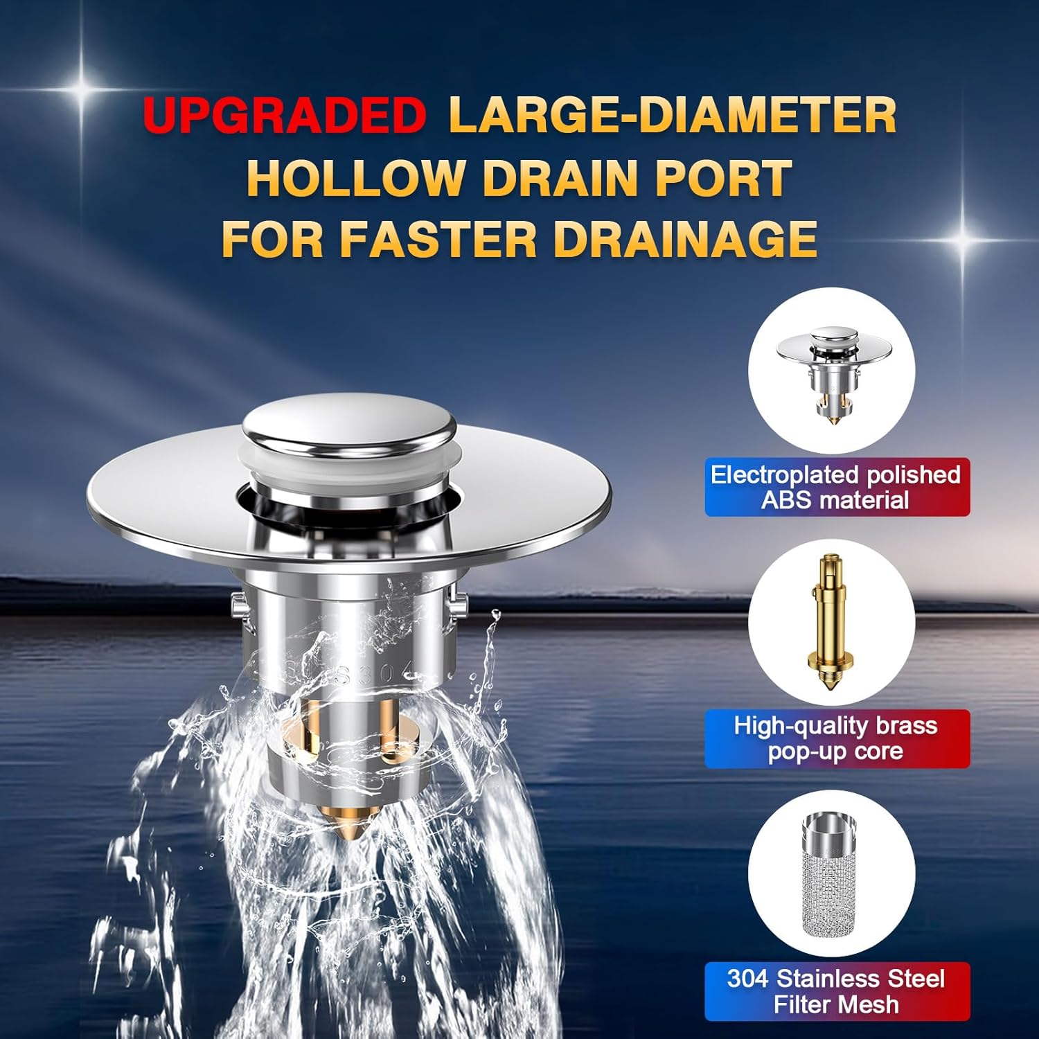 Bathroom Sink Drain Strainer, Pop Up Sink Drain Filter with Removable Stainless Steel Filter Basket Hair Catcher, Bathroom Sink Drain Stopper, for Us Bathroom Sink Stopper Replacement 2pcs
