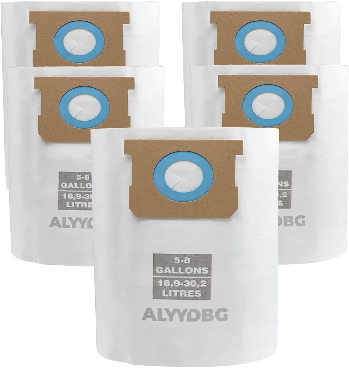 Universal 5-8 Gallon Vac Bags for 2-1/2 Inch Port Canister, Type E 90661 9066166, Type H 90671 9067133; VF2004, VHBS VDBS High- Efficiency Disposable Vacuum Collection Filter Bags 5 Pack