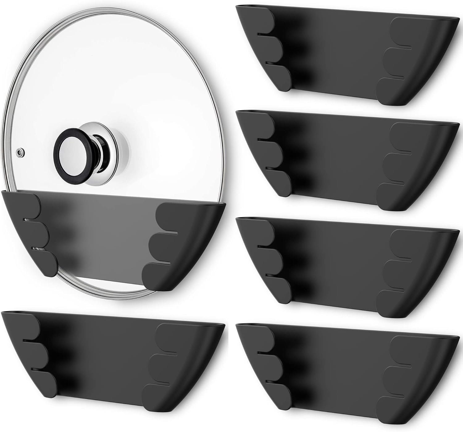 Universal Pot Lid Organizer for Cabinet - Upgraded Patented 6 Pack Pan Lids Organizers Inside Door Wall Mount Pots Top Storage Rack Holder Kitchen, Fits 6" to 13" Black