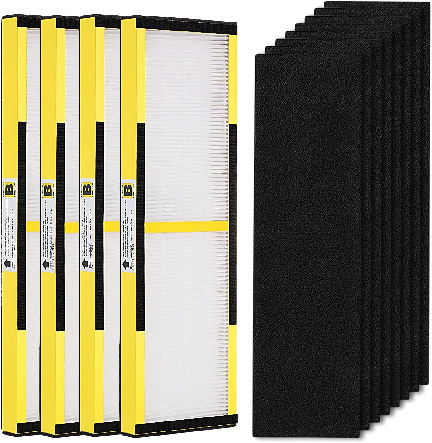 4 Pack FLT4825 True HEPA Filter B Replacement with Activated Carbon Pre-Filters Compatible with Guardian Air Purifier AC4825 AC4300 AC4800 AC4900 AC4850