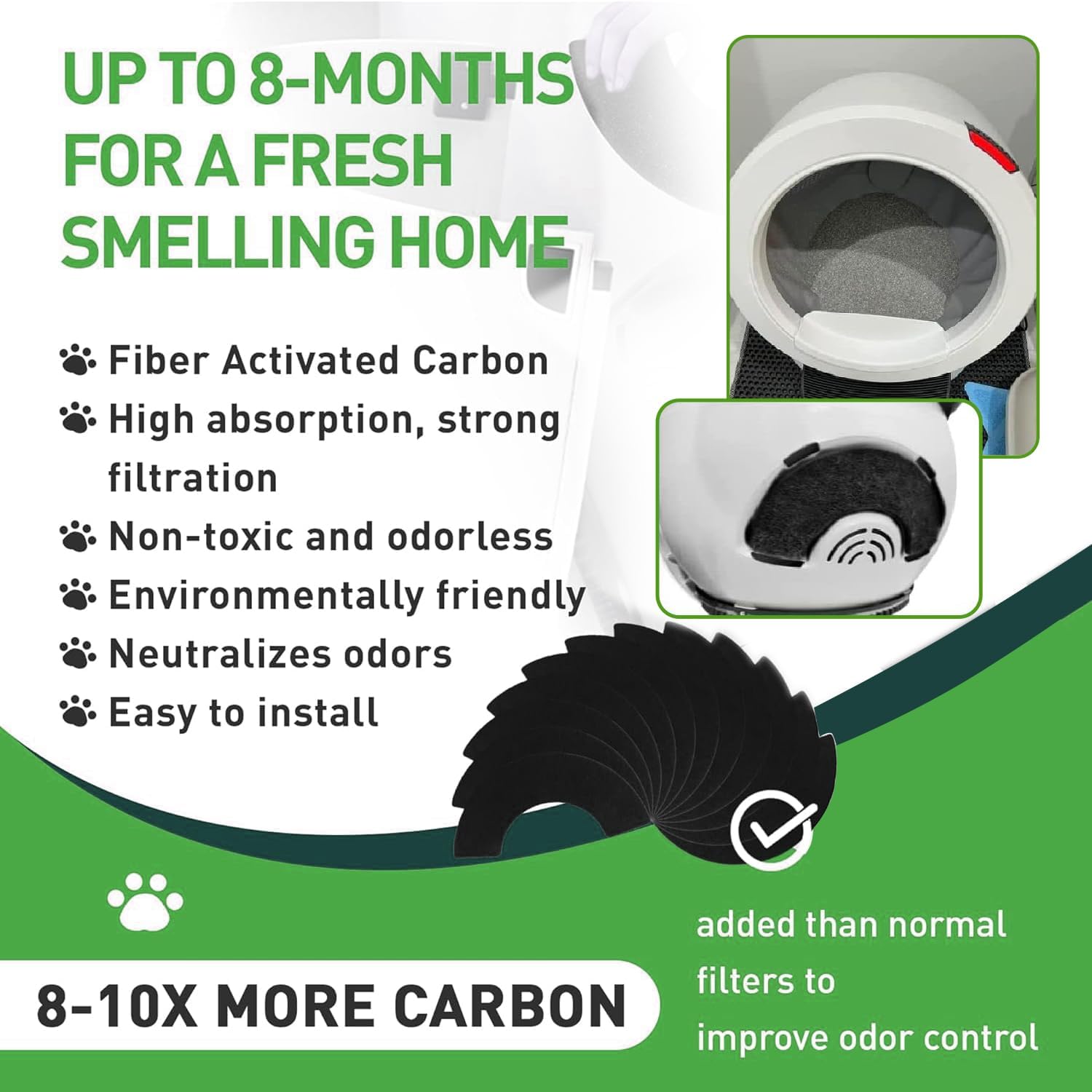 8Pcs Carbon Filters Compatible with LR 4,Replacement Activated Charcoal Filters for Litter Box Carbon Premium Filter,Thickened and Durable,Eliminate Odor and Controls Moisture on Pet's Body