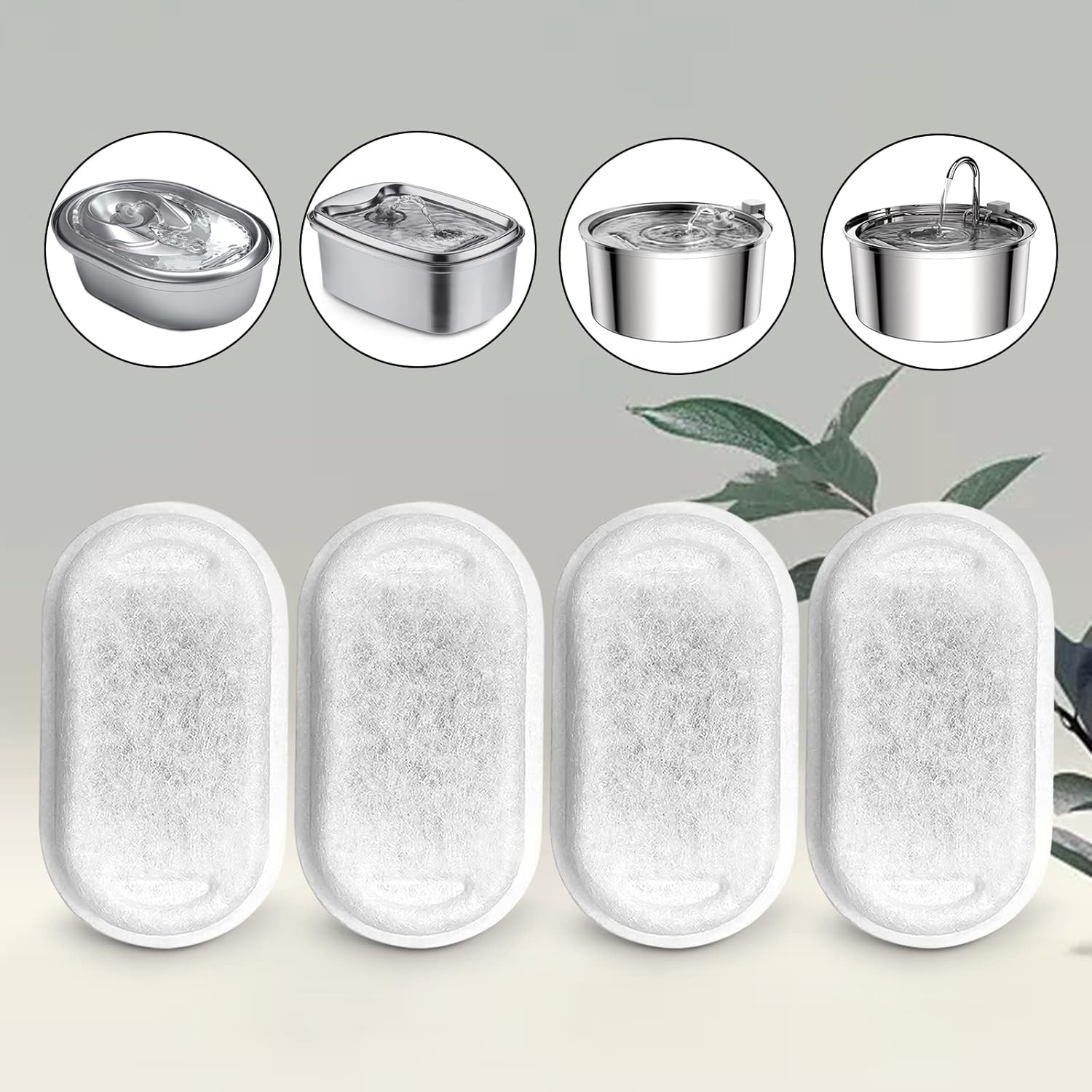 Cat Water Fountain Filters for 108/3.2L& 67oz/2L Stainless Steel Pet Water Dispenser Fountain Filter Replacement with 8 Sponges 8 Filters&8 Sponges