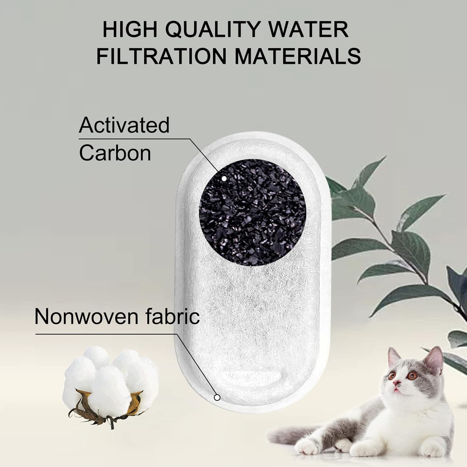 Cat Water Fountain Filters for 108/3.2L& 67oz/2L Stainless Steel Pet Water Dispenser Fountain Filter Replacement with 8 Sponges 8 Filters&8 Sponges