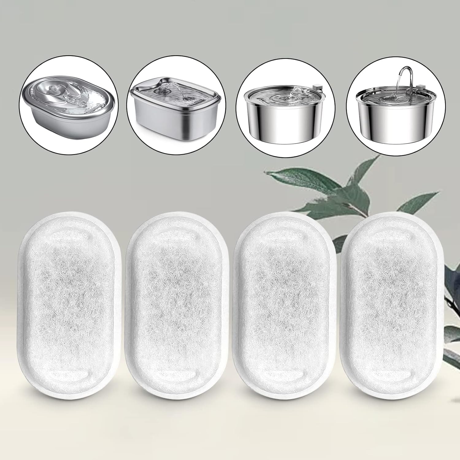 Cat Water Fountain Filters for 108/3.2L& 67oz/2L Stainless Steel Pet Water Dispenser Fountain Filter Replacement with 8 Sponges 8 Filters&8 Sponges