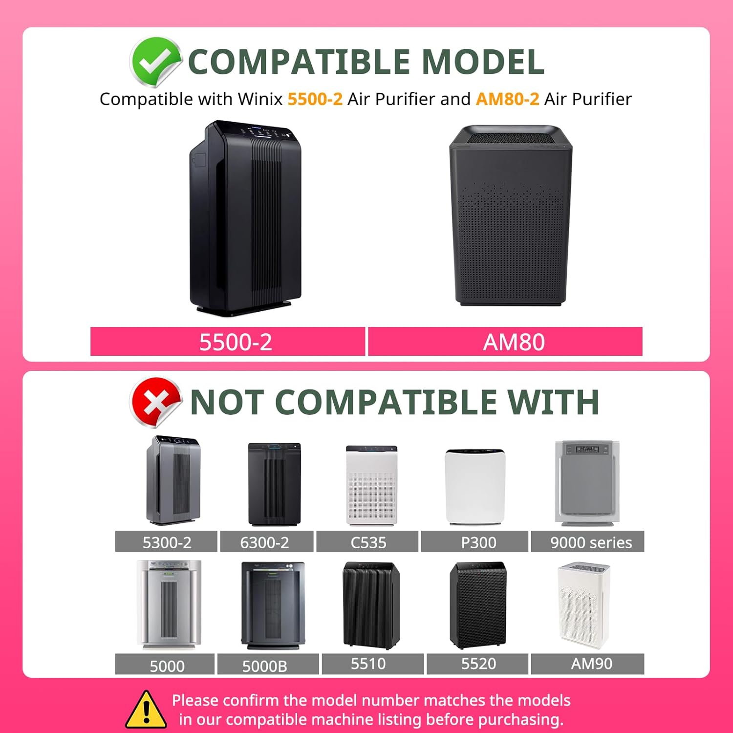 116130 Filter H HEPA Replacement Compatible with Winix 5500-2 Plasmawave Air Purifier and Winix AM80 Air Purifier - 2 HEPA and 2 Activated Carbon Filters Combo Pack