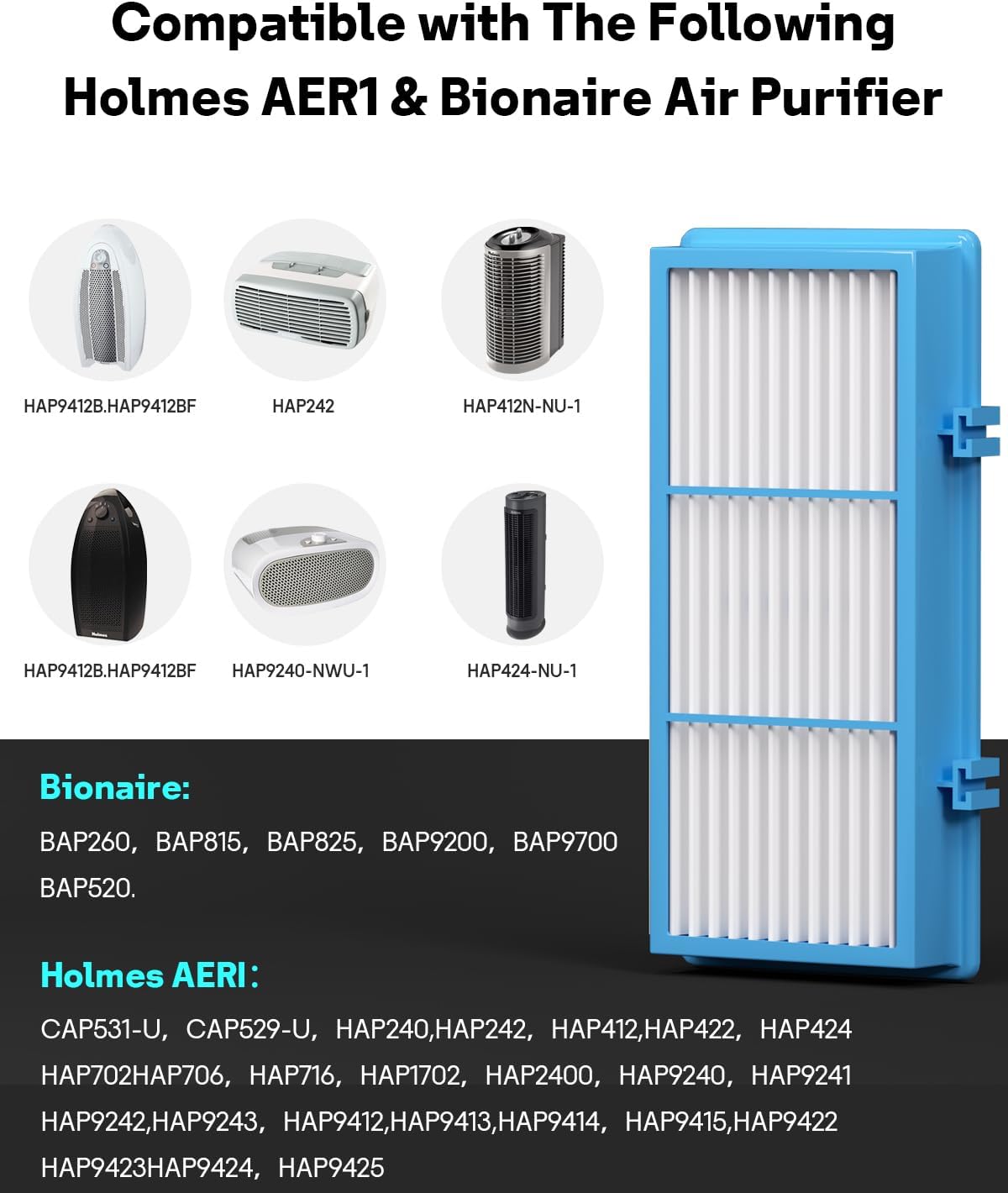 Aer1 Filter Replacement for Holmes Air Purifiers, 2 True HEPA Filters + 4 Carbon Booster Filters, HAPF30AT