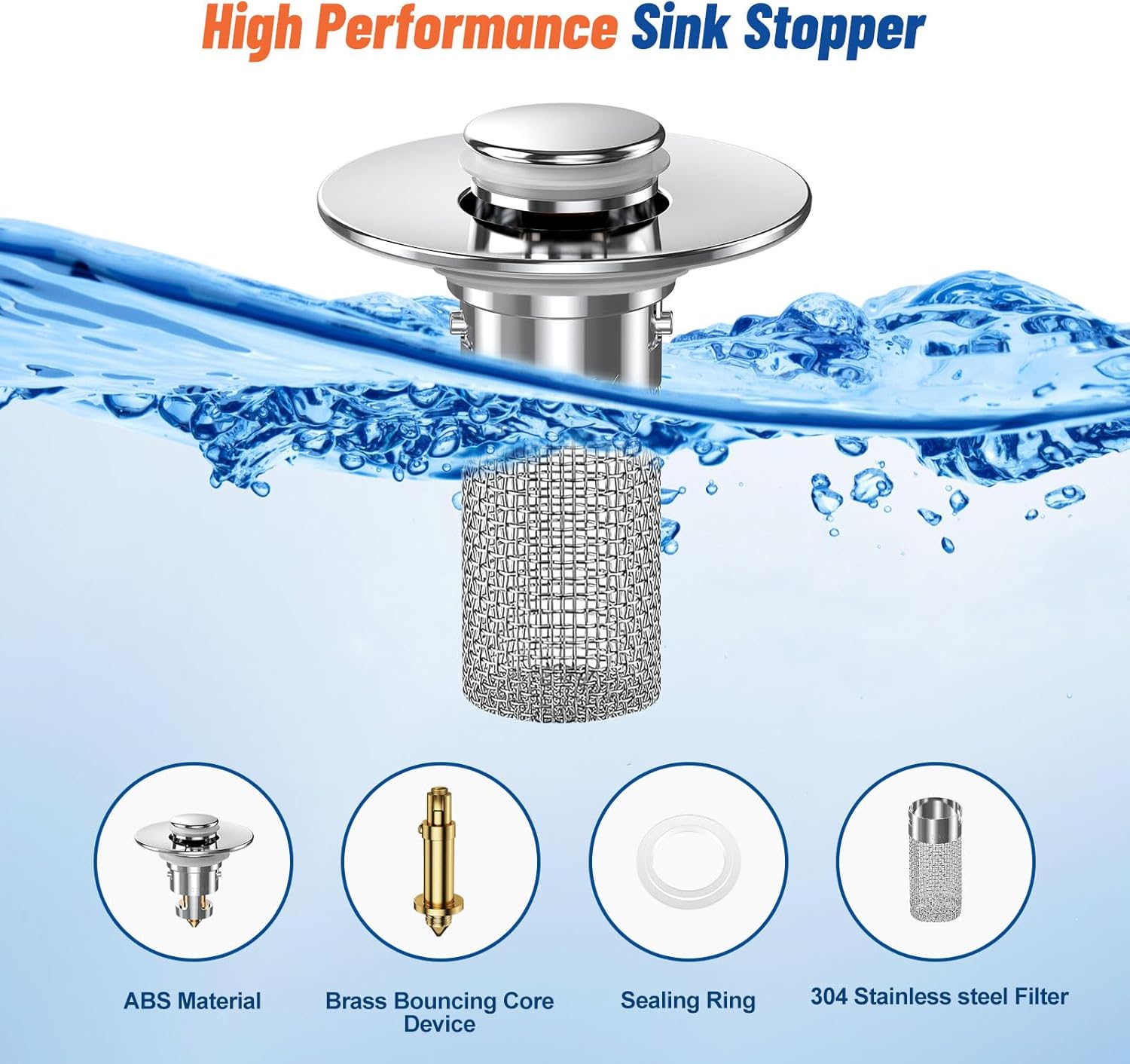 2024 New Pop Up Bathroom Sink Drain Strainer Hair Catcher, Sink Drain Stopper with Removable Stainless Steel Filter Basket,for US Bathroom Sink Stopper Replacement 2PCS