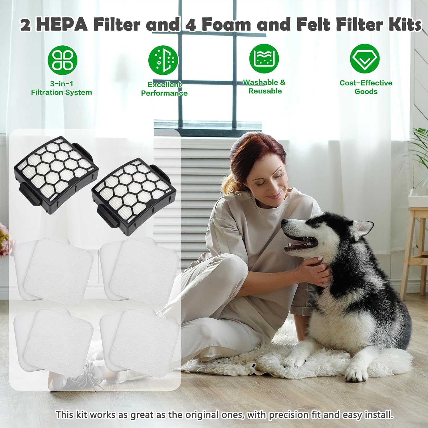 Filter Replacement for Shark LA300 LA301 LA322 LA351 LA500 LA502 LA555 LA360 LA362 LA401 LA455 LA702 Rotator Lift-Away ADV DuoClean PowerFins Upright Vacuum, Part XFFK320 & XHF320 2 HEPA 4 Foam
